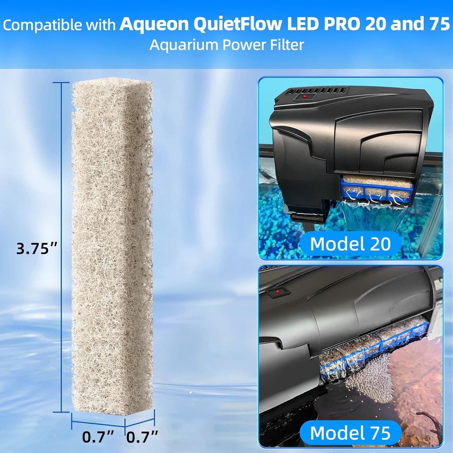 AQUANEAT Replacement Ammonia Reducer Pads Compatible with Aqueon QuietFlow 20 and 75 LED PRO Aquarium Power Filter (6) - Image 2