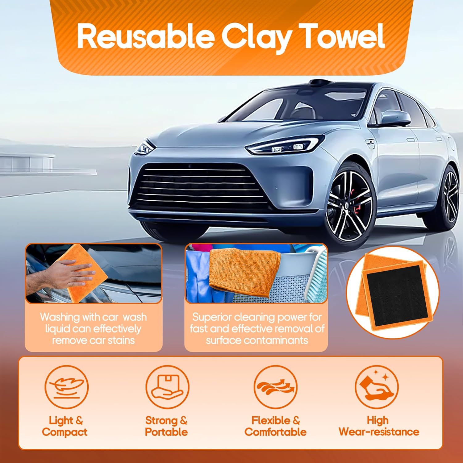2PCS Clay Towel Auto Detailing, Clay Bar Towel Cloth Auto Detailing for Car (12 x 12 in) (Orange) - Image 6