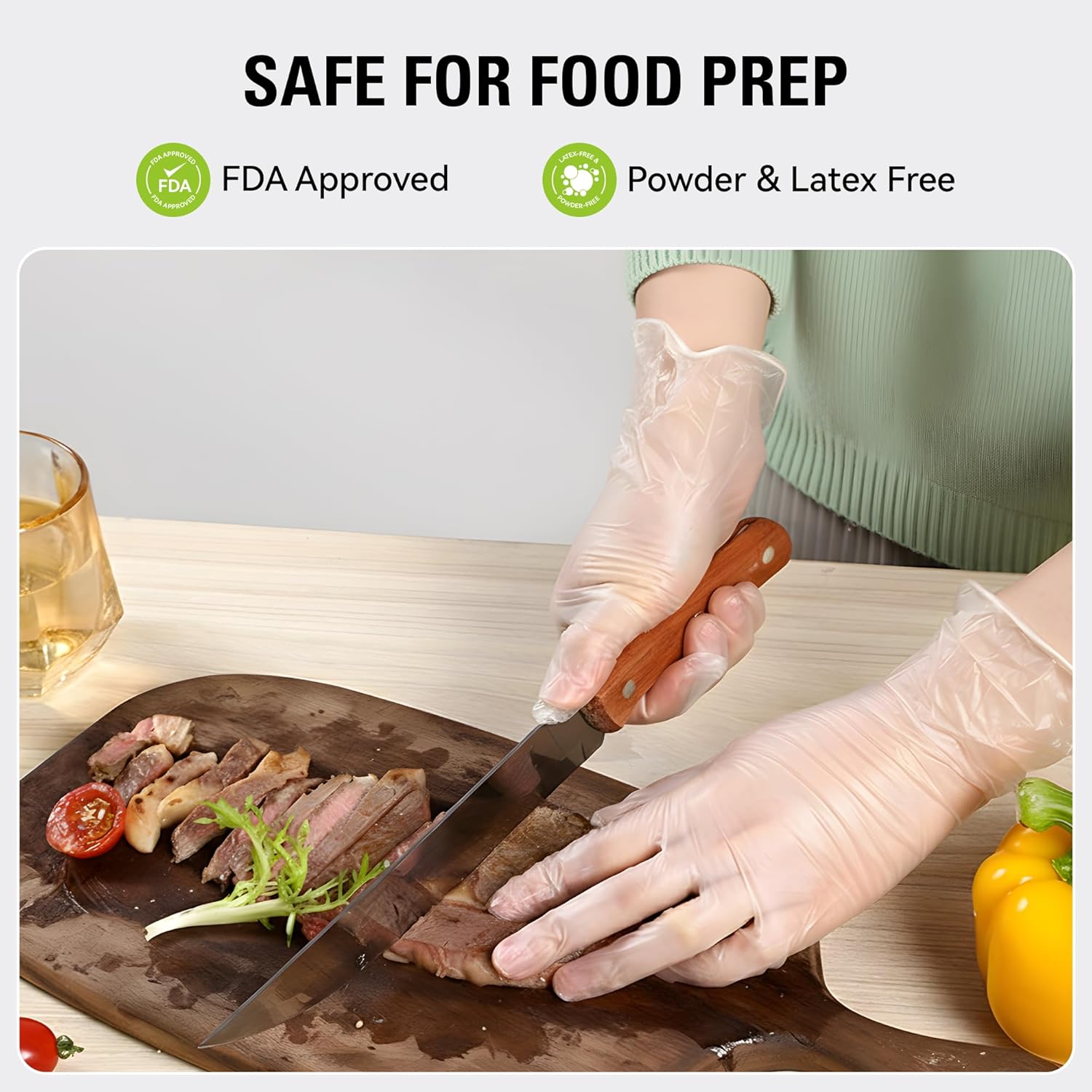 Disposable Vinyl Gloves, Food Safe, Latex-Free Powder-Free Clear Plastic Gloves for Cooking, House Clean, Food Prep - Image 2