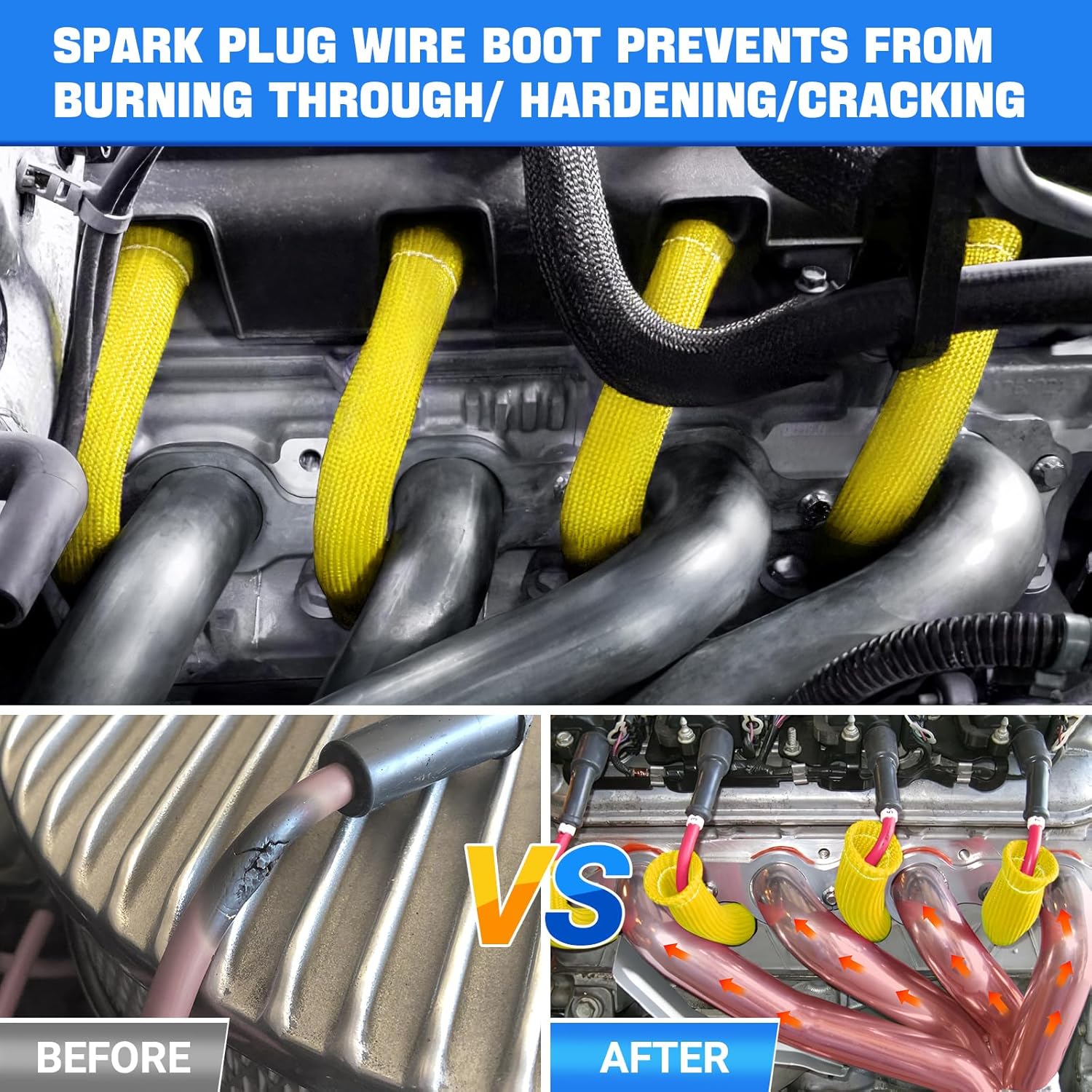 2500° Spark Plug Heat Shield Sleeve for 8PCS Spark Plug Wire Boots Ls1/Ls2 Sbc Bbc 350 454 Spark Plug Wire Heat Sleeve (Yellow) - Image 4