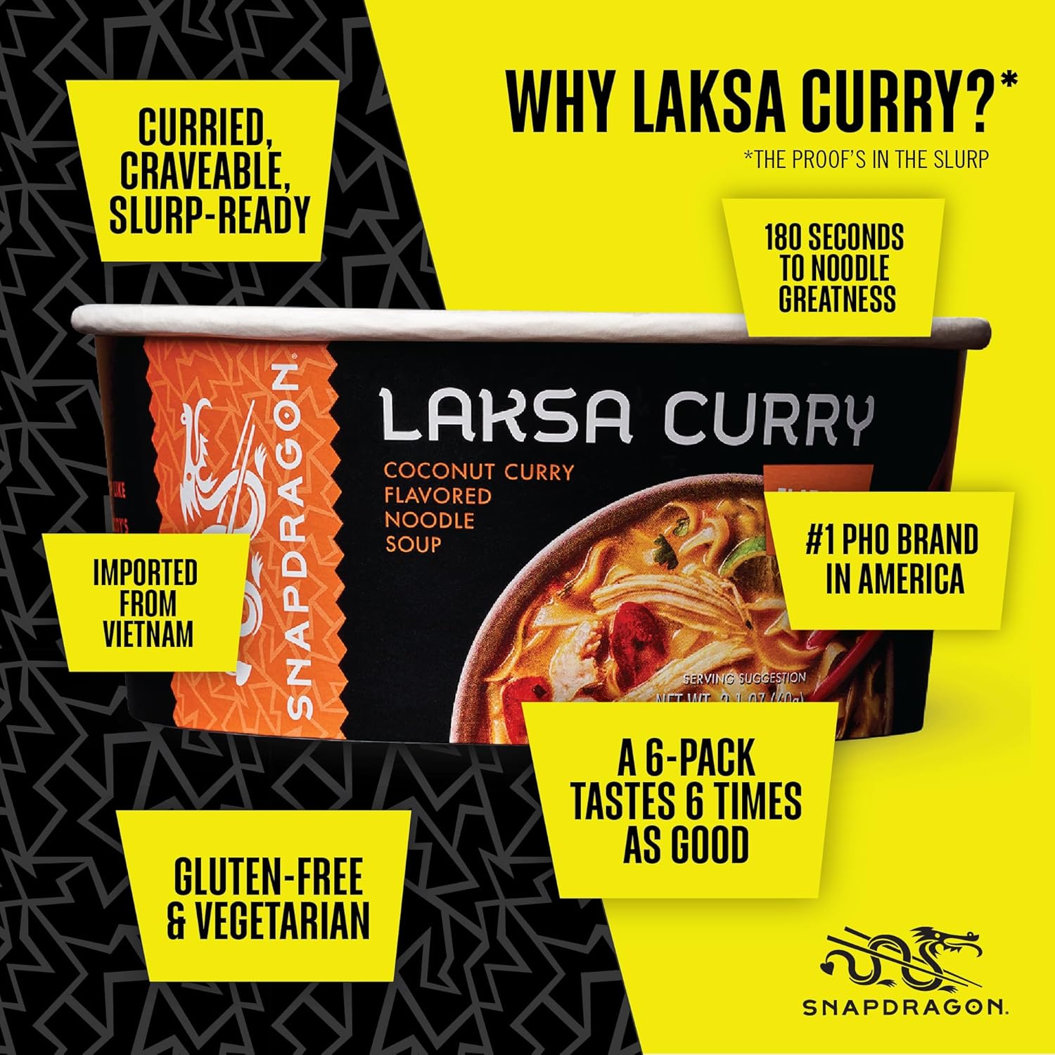 Snapdragon Laksa Curry Instant Noodle Bowls | Coconut Curry Flavor with Rice Noodles | Gluten-Free | No MSG Added | 2.1 oz (6 Pack) - Image 7