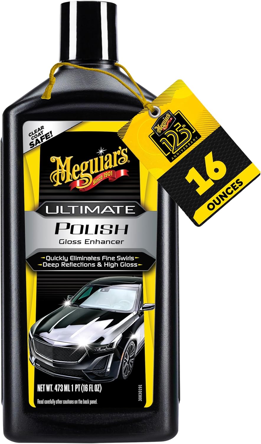 Meguiar's Ultimate Polish – High-Gloss Polish for a Show Car Shine – Permanently Removes Light Swirls to Produce a Deep, Wet Reflection with a High Gloss Shine - Easy to Use, 16 Oz