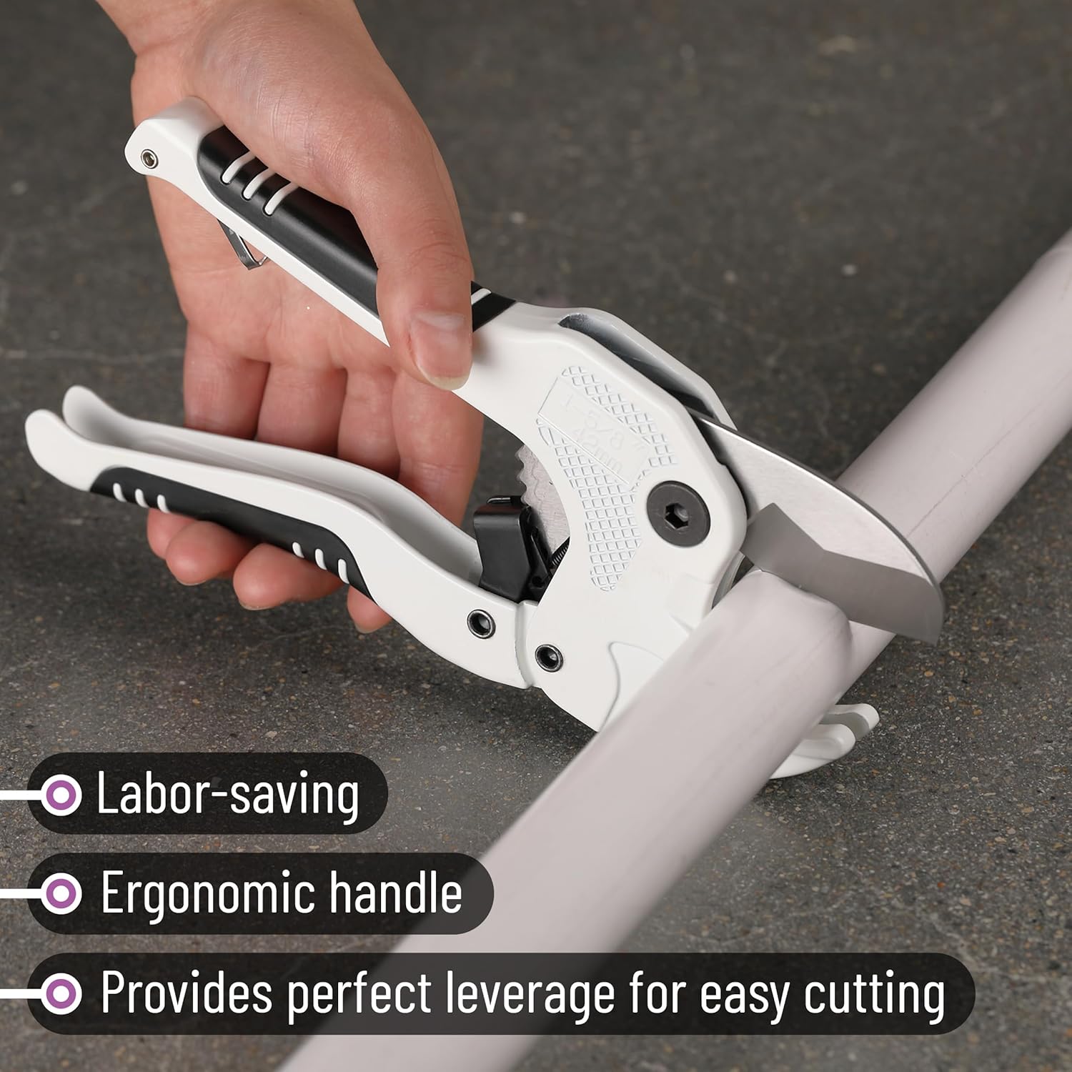 Bates- PVC Pipe Cutter, Cuts up to 1-5/8", Ivory Ratcheting PVC Pipe Cutter Tool, Pipe Cutters PVC Pipe Shears, Plastic Pipe Cutter, PEX Pipe Cutter, PVC Cutter Tool, PVC Ratchet Cutter - Image 4