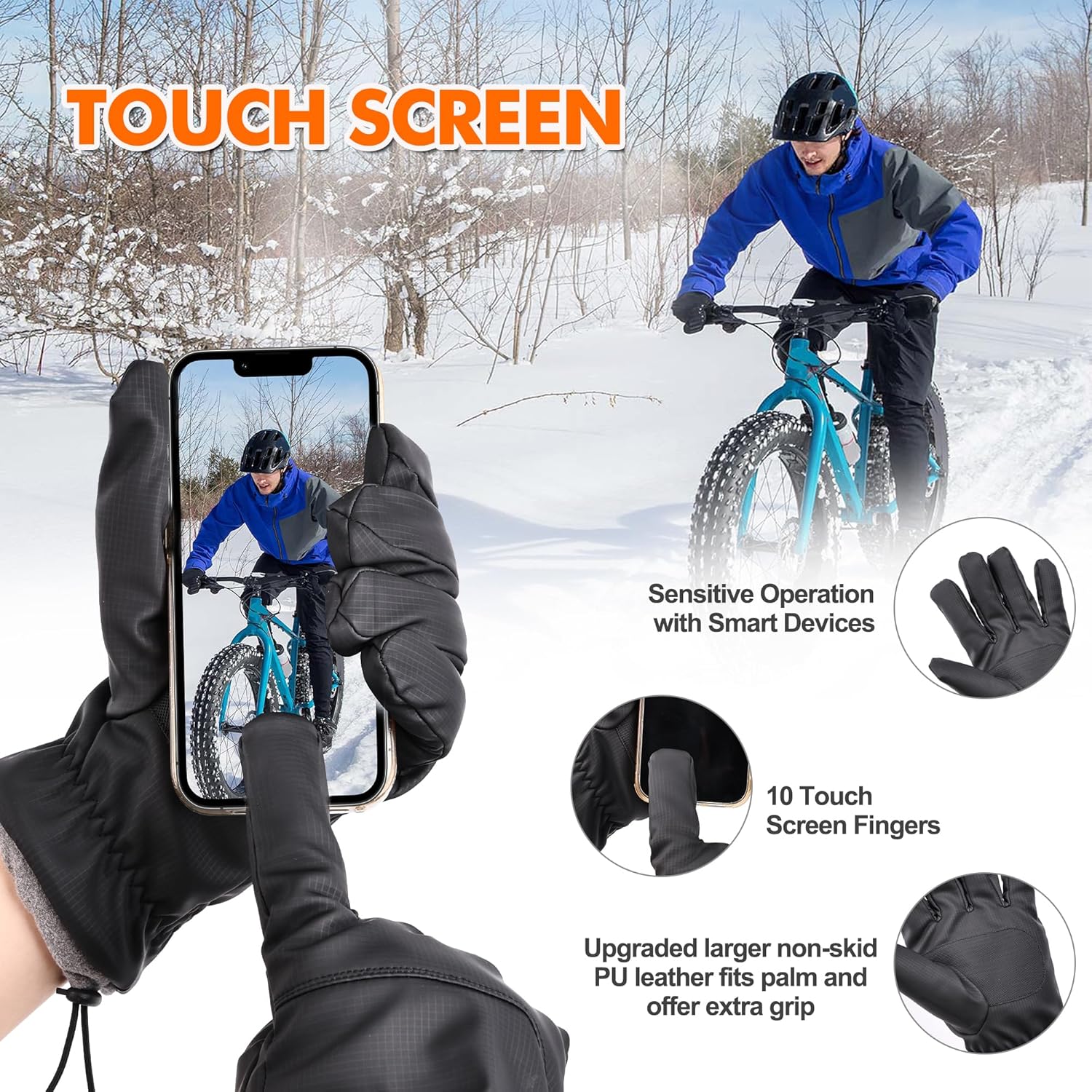 Winter Gloves for Men Women Waterproof Thermal Windproof,TouchScreen for Running,Cycling,Skiing,Snowboarding,Driving in Cold Weather - Image 4