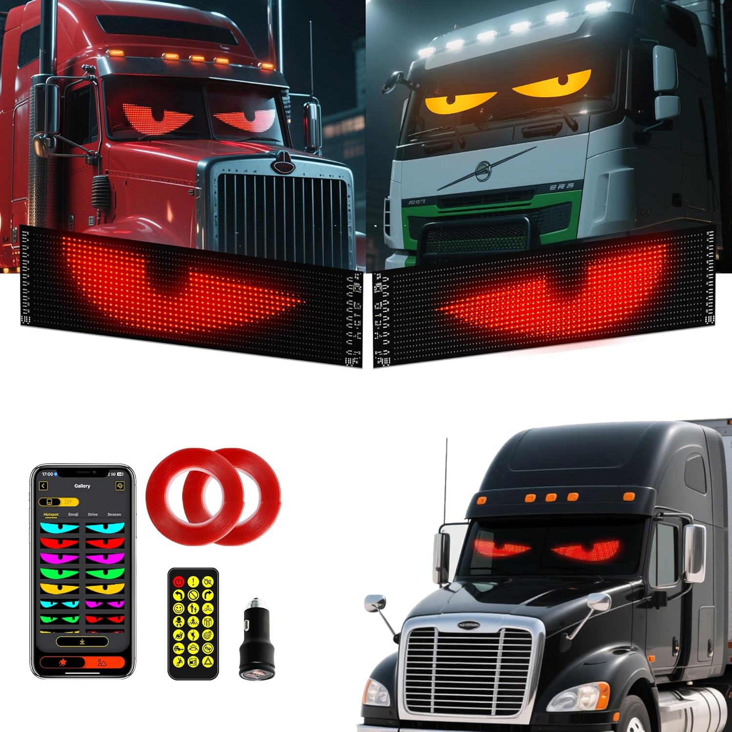 2PC Devil Eyes LED Lights for Car/Truck/SUV Windshield - 23.6"x4.71", App Control, IP68 Waterproof, USB-Powered