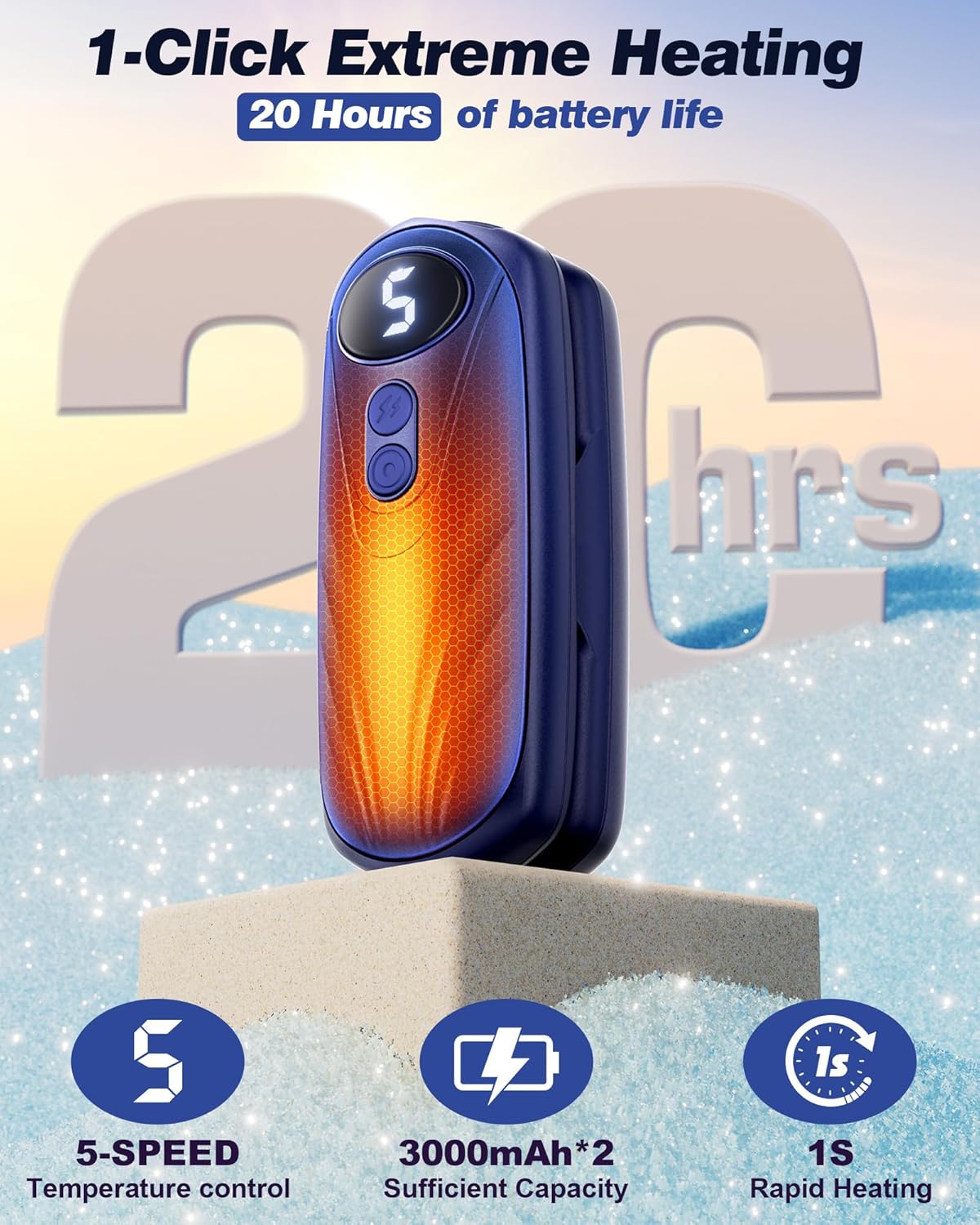 Hand Warmers Rechargerable 2 Pack - 6000mAh Electric AI Handwarmers with LED Display, 5-Level, 2 in 1 Portable Heater, Warm Gifts for Women/Men/Golf/Camping/Hunting/Travel/Outdoor/Indoor - Image 2