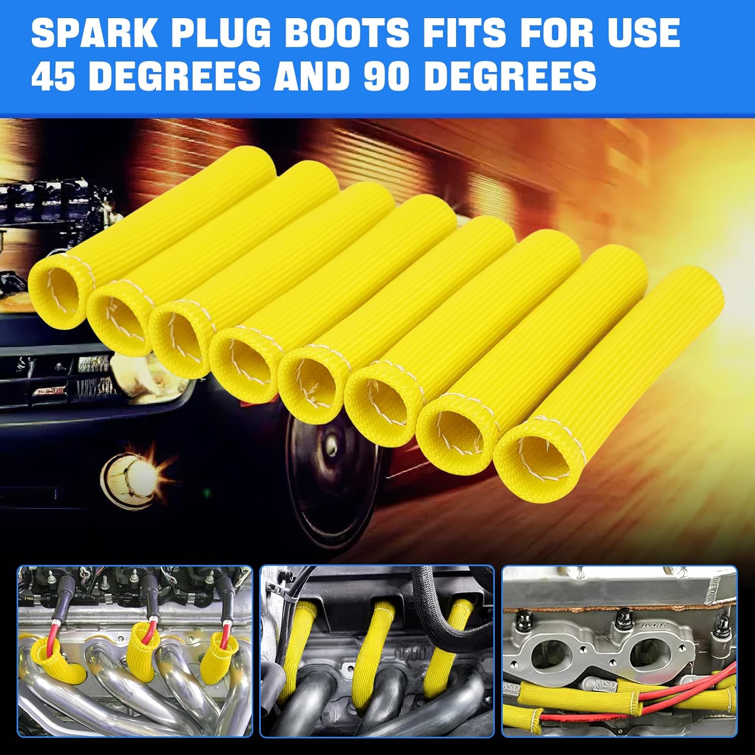 2500° Spark Plug Heat Shield Sleeve for 8PCS Spark Plug Wire Boots Ls1/Ls2 Sbc Bbc 350 454 Spark Plug Wire Heat Sleeve (Yellow) - Image 5