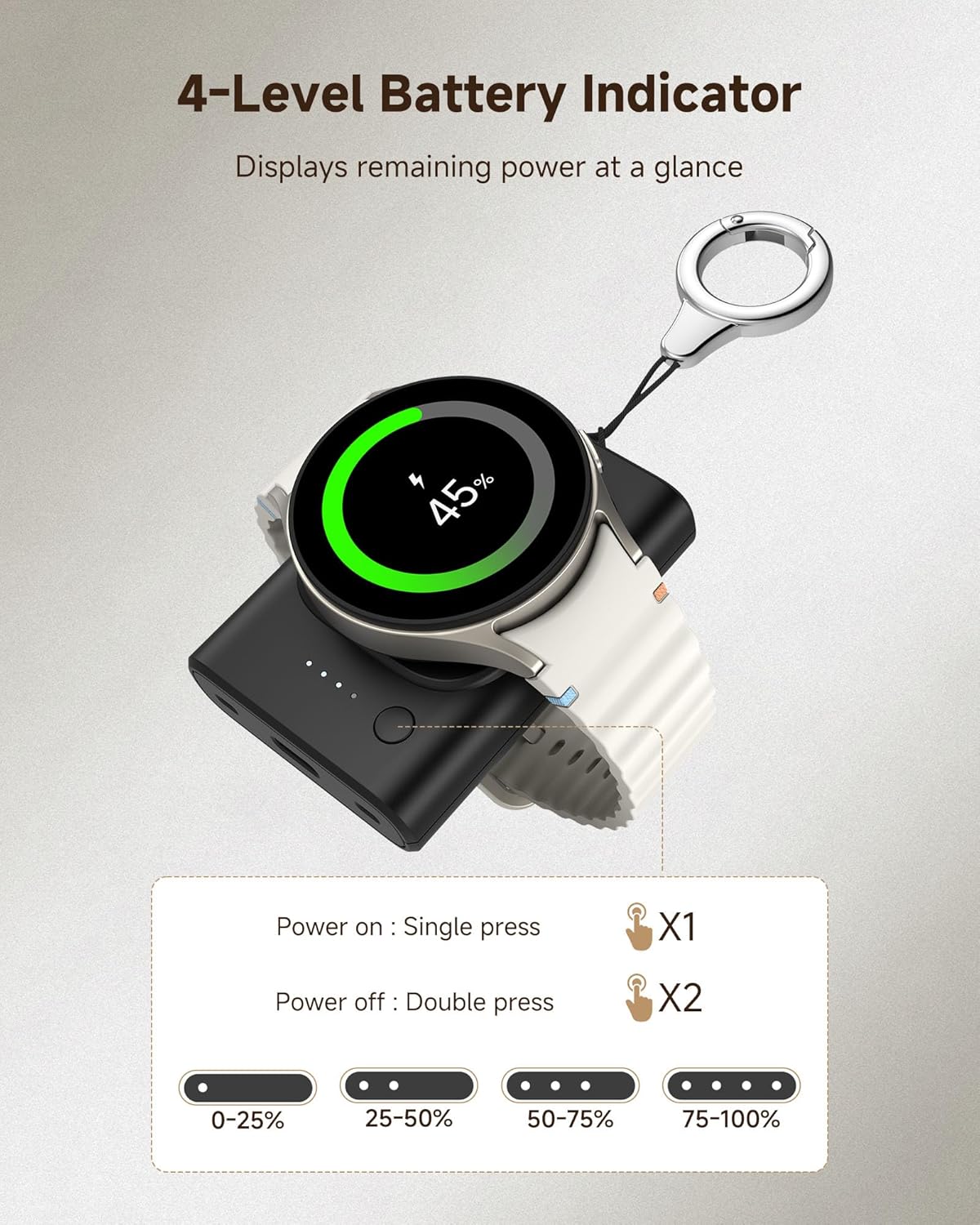Portable Charger for Samsung Galaxy Watch 8/8 Classic/Ultra/7, 1800mAh Charger for Samsung Watch FE/6/6 Classic/5/5 Pro/4/4 Classic/3/Active 2, with Keychain - Image 4