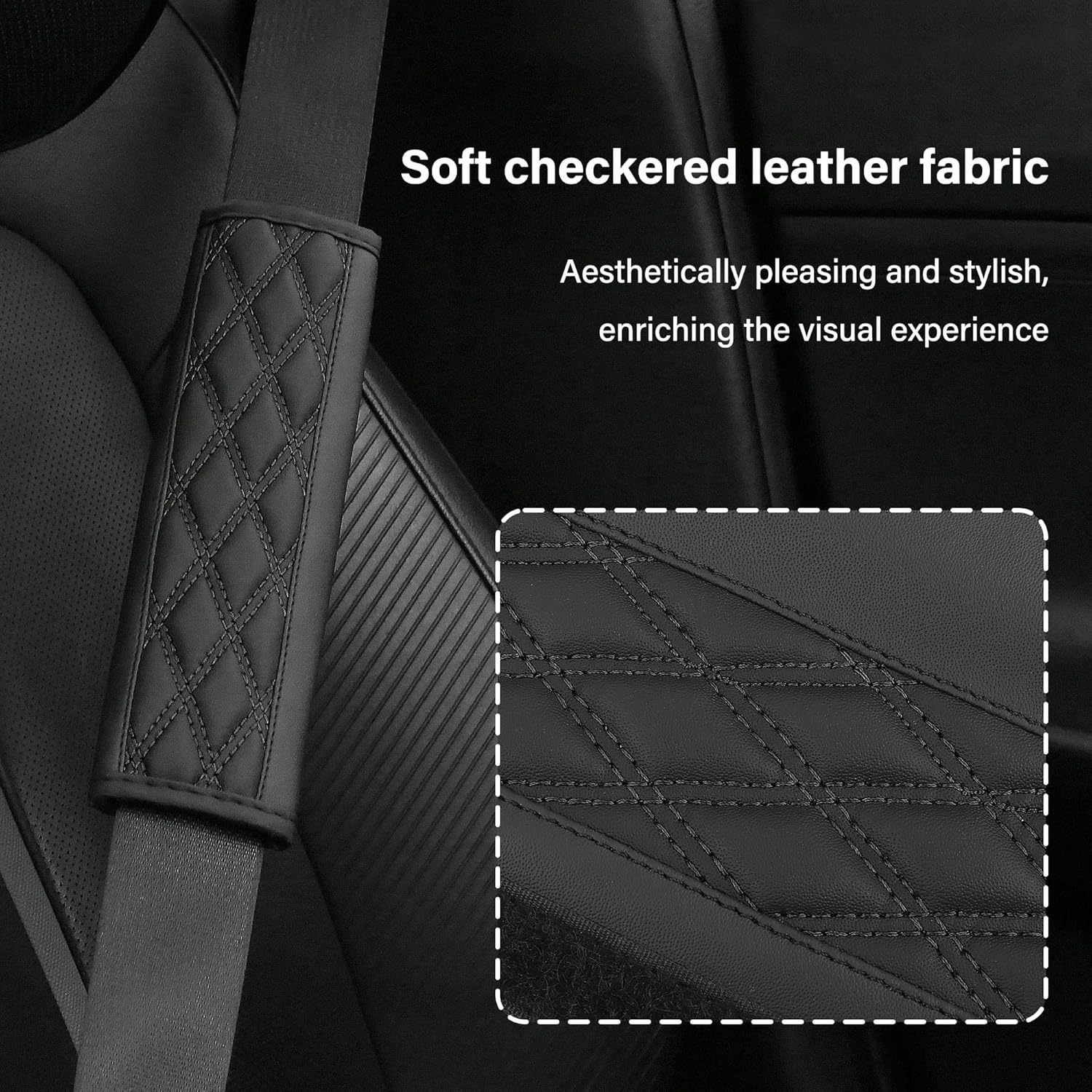 2PCS Car Seat Belt Cover Pads,Leather Seatbelt Covers Protect Shoulder and Neck Car Accessories Interior,Universal Car Seat Strap Pads Car Decorations for Most Cars Trucks (Black) - Image 3