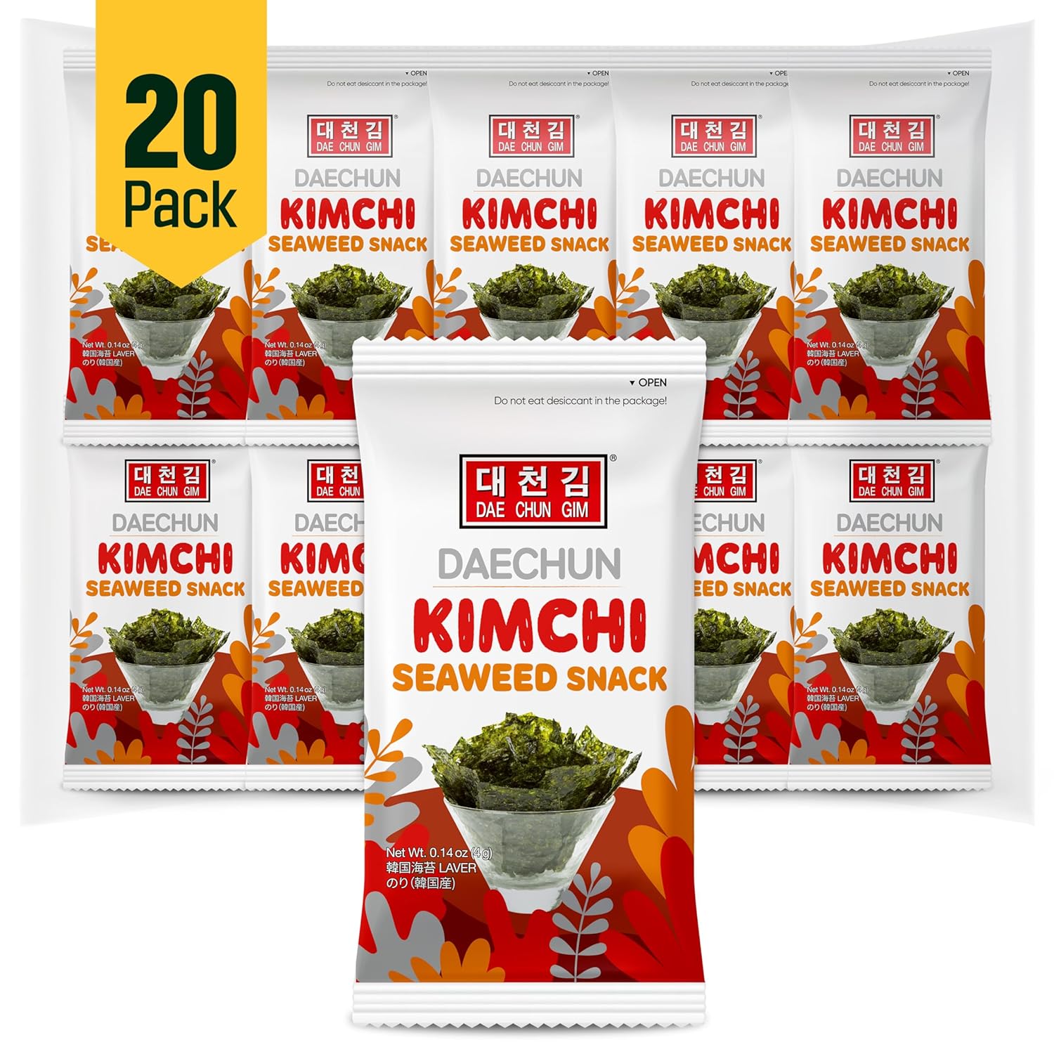 CHOI's 1 Kimchi Seaweed Snacks / (20 Pack) / Product of Korea/Kimbap, Gimbap, Keto, Gluten Free, Full of Fiber, Vitamin, Mineral, High protein snack