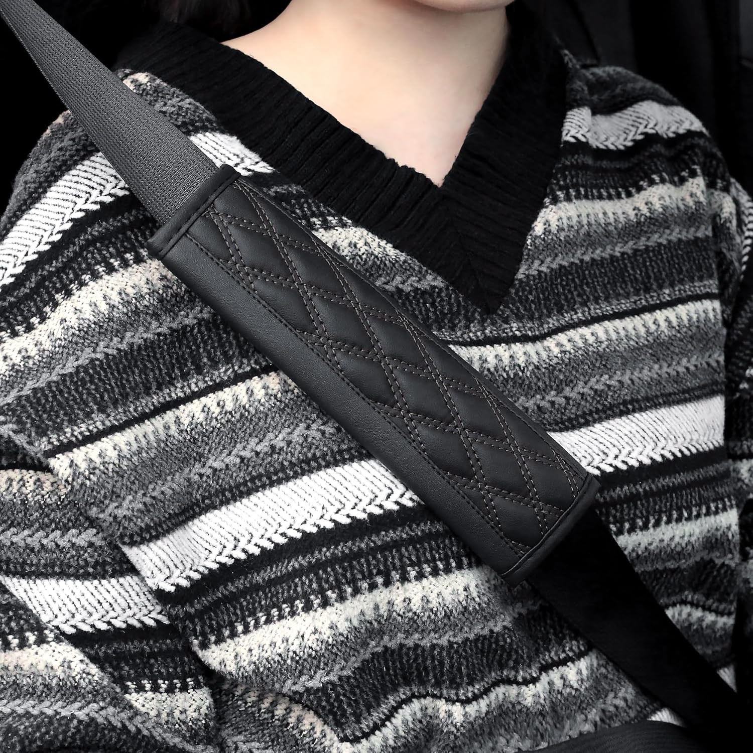 2PCS Car Seat Belt Cover Pads,Leather Seatbelt Covers Protect Shoulder and Neck Car Accessories Interior,Universal Car Seat Strap Pads Car Decorations for Most Cars Trucks (Black) - Image 7