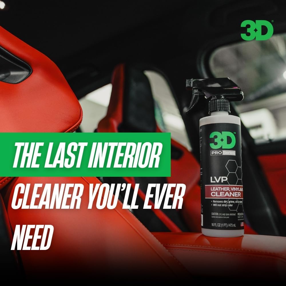 3D LVP Interior Cleaner - Removes Dirt, Grime, Grease, Oil & Stains from Leather, Vinyl & Plastic - Great for Seats, Steering Wheels, Door Panels, Dashboards - Car, Office, Home Use 16oz. - Image 2