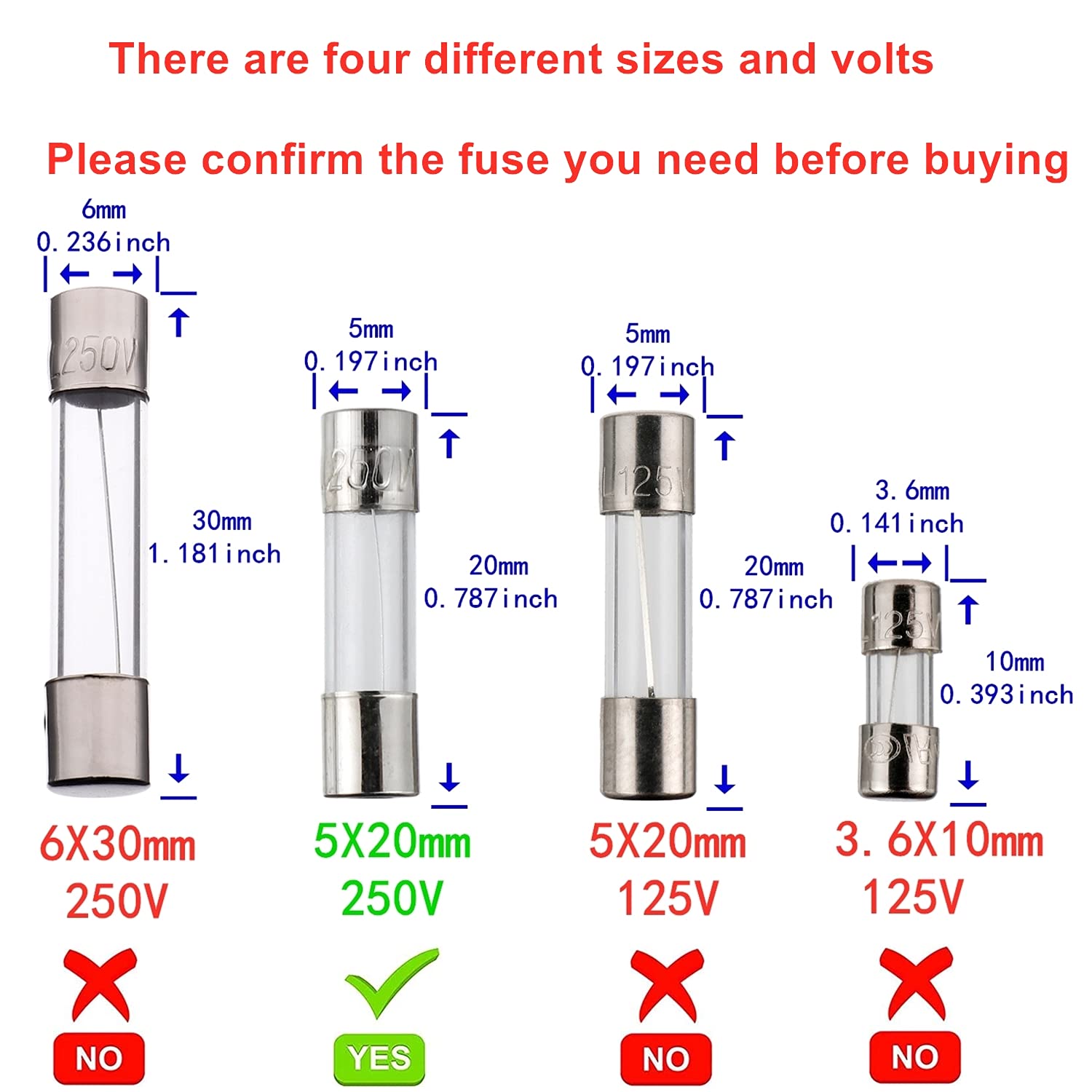 BOJACK T1AL250V 5x20mm 1A 250V Slow Blow Fuses 1 amp 250 Volt 0.2 x 0.78 Inch Glass Tube Time-delay Fuses (Pack of 20) - Image 3