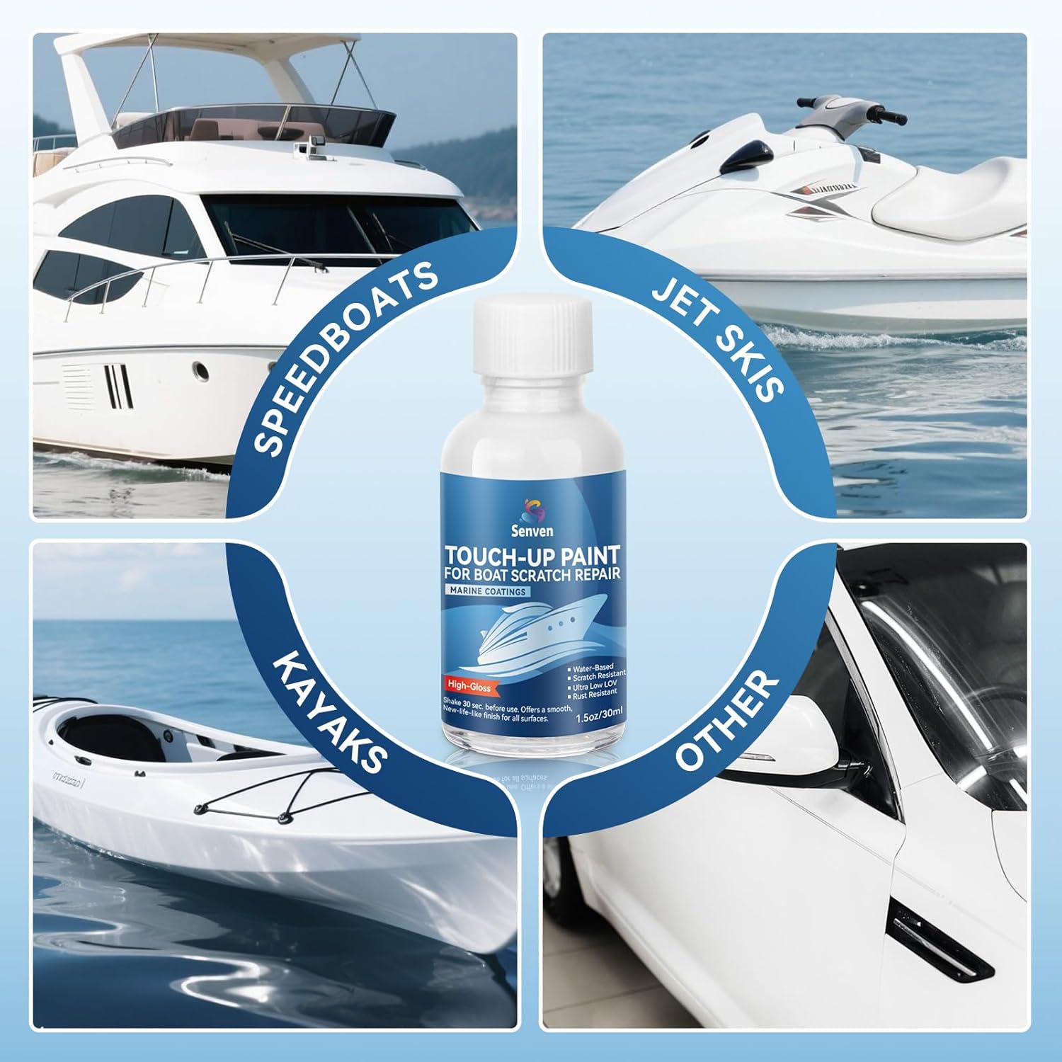 SENVEN Boat Paint Touch Up Pen High-Gloss Boat Scratch Repair Marine Topside Bottom Enamel Marine Repair for Boats, Wood, Fiberglass, Aluminum, Metals Water-Based 30ml 1.5 oz White Black - Image 3