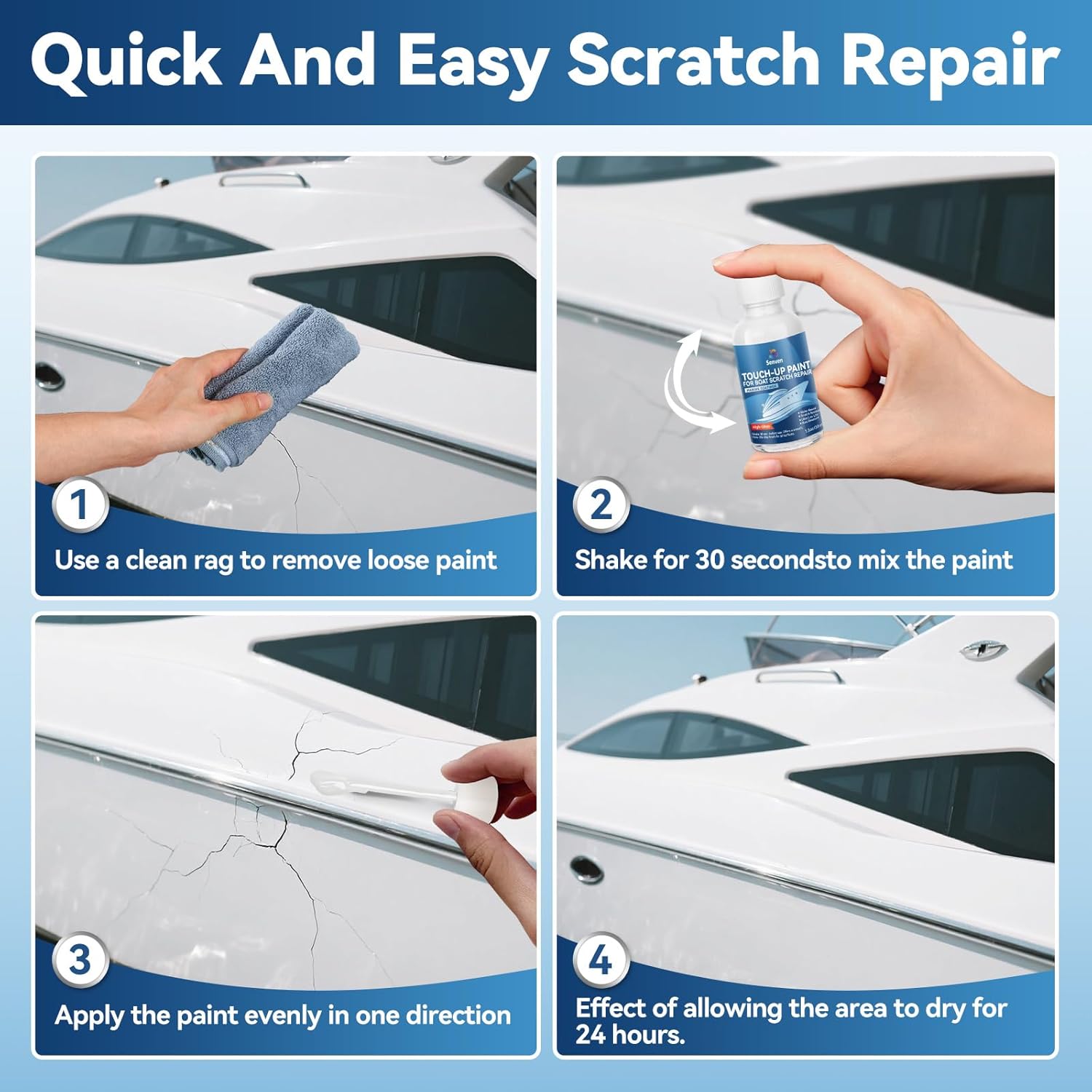 SENVEN Boat Paint Touch Up Pen High-Gloss Boat Scratch Repair Marine Topside Bottom Enamel Marine Repair for Boats, Wood, Fiberglass, Aluminum, Metals Water-Based 30ml 1.5 oz White Black - Image 6