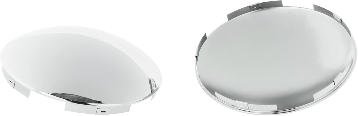 Semi Truck Hub Cap Cover - 5 Even Notched - for Front Wheel Universal Fit - 2 Pc Pack, Lip: 7/16" with pre-Installed Clips (Dome Top, Chrome)