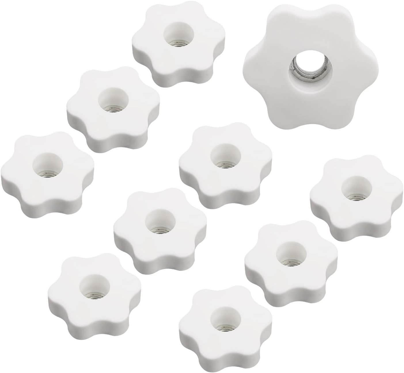M12 Thread Knurled Star Knobs,1/2"-13 Through Hole Star Plum Handle Nuts,6-Lobe Hand Knobs for 3D Printer, CNC (White,10 Pcs)