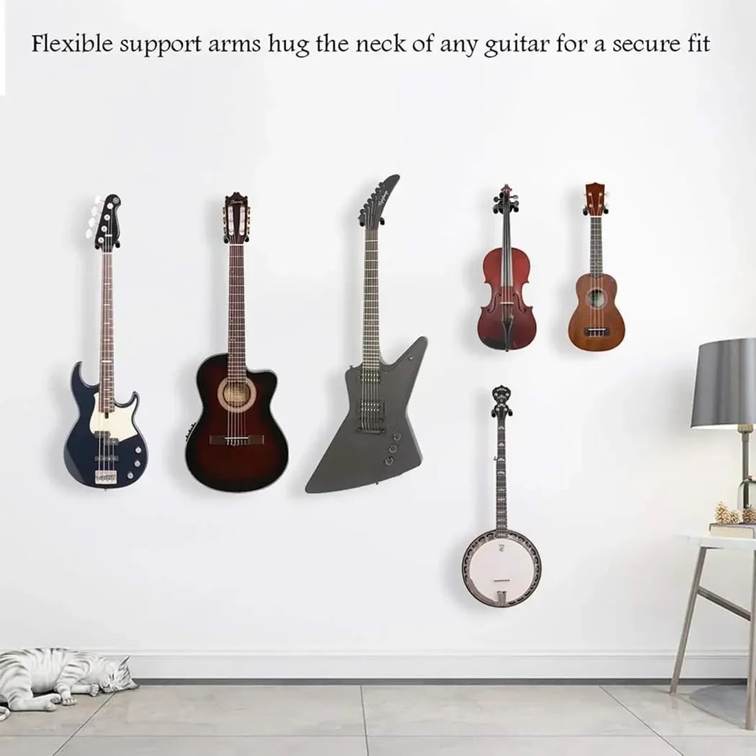 Guitar Wall Hanger Stands Ukulele Wall Mount Violin Hook Keep Holder Display Rack Bracket for Most Guitar Bass Accessories Easy to Install 2 Pack - Image 6