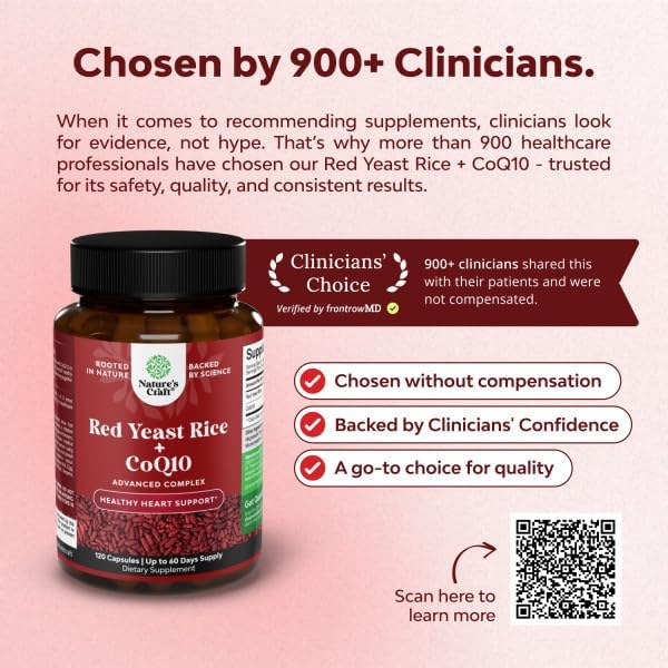 Natures Craft Red Yeast Rice with CoQ10 Supplement - Advanced Healthy Heart & Healthy Cholesterol Levels Formula for Men & Women - Red Yeast Rice Capsules with 1200 mg per Serving and CoQ10-120 Count - Image 2