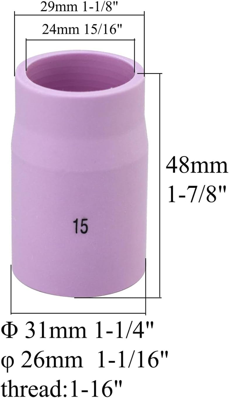 RIVERWELD TIG Gas Lens Alumina Nozzle Ceramic Cups Jumbo Large Diameter 53N89 15# 15/16" Orifice for PTA DB SR WP 9 17 18 20 25 26 TIG Welding Torch PK10 - Image 2