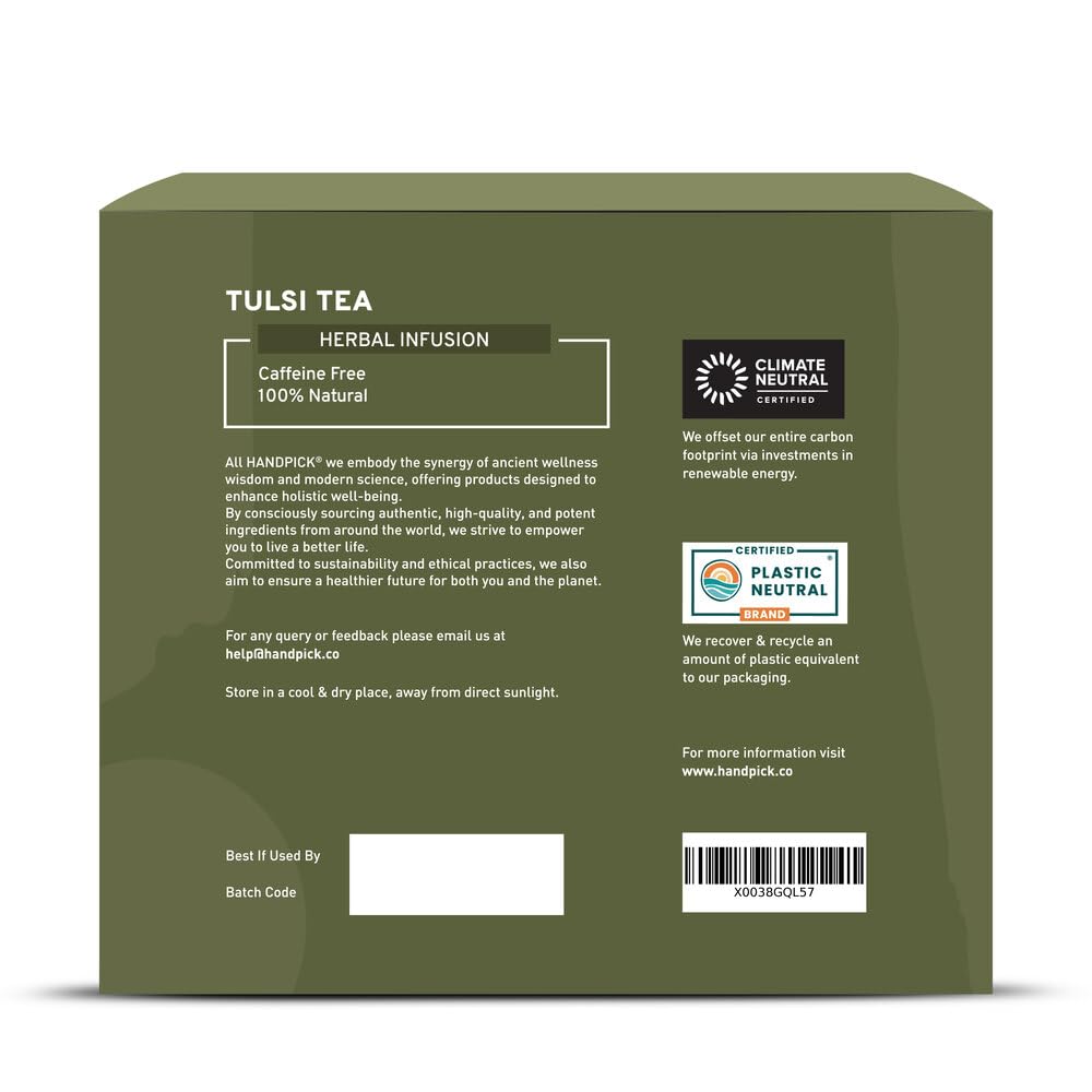 HANDPICK Original Tulsi Tea (100 count) Holy Basil Tea | Non-GMO, Caffeine-Free Herbal Tea | Ecofriendly Round Tea Bags - Image 9