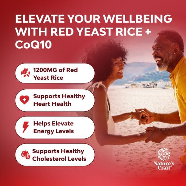 Natures Craft Red Yeast Rice with CoQ10 Supplement - Advanced Healthy Heart & Healthy Cholesterol Levels Formula for Men & Women - Red Yeast Rice Capsules with 1200 mg per Serving and CoQ10-120 Count - Image 3