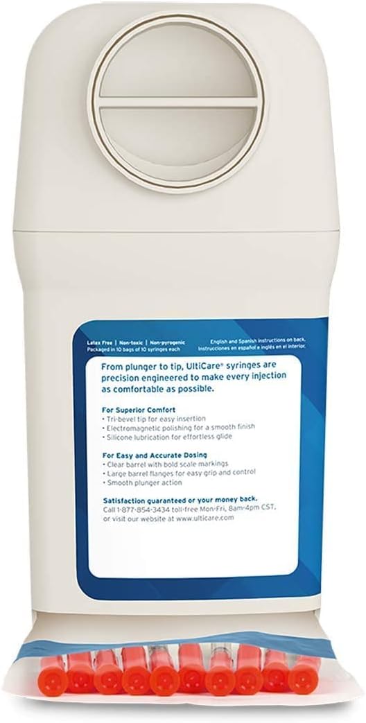 UltiCare VetRx U-40 UltiGuard Safe Pack Pet Insulin Syringes 1/2cc, 29G x 1/2", 100 ct (With 1/2 Unit Markings) - Image 6