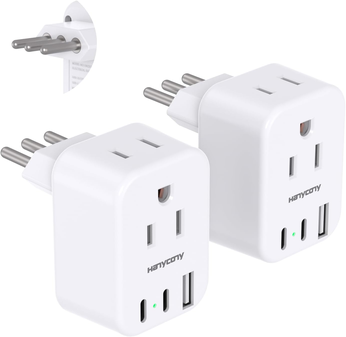 Italy Travel Plug Adapter, HANYCONY Type L Power Plug Adapter with 2 Outlets 3 USB Ports(2 USB C) for US USA to Italy Rome Uruguay Chile Travel Essentials