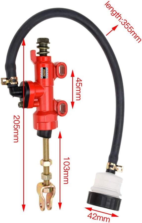 HIAORS Rear Brake Master Cylinder Reservoir Compatible with Coleman KT196 CK100 98cc 196cc 212cc 2.8HP 6.5HP Yerf Dog GX150 150cc Go Kart Buggy 110cc 125cc 250cc ATV Quad Pit Dirt Bike Parts Red - Image 6