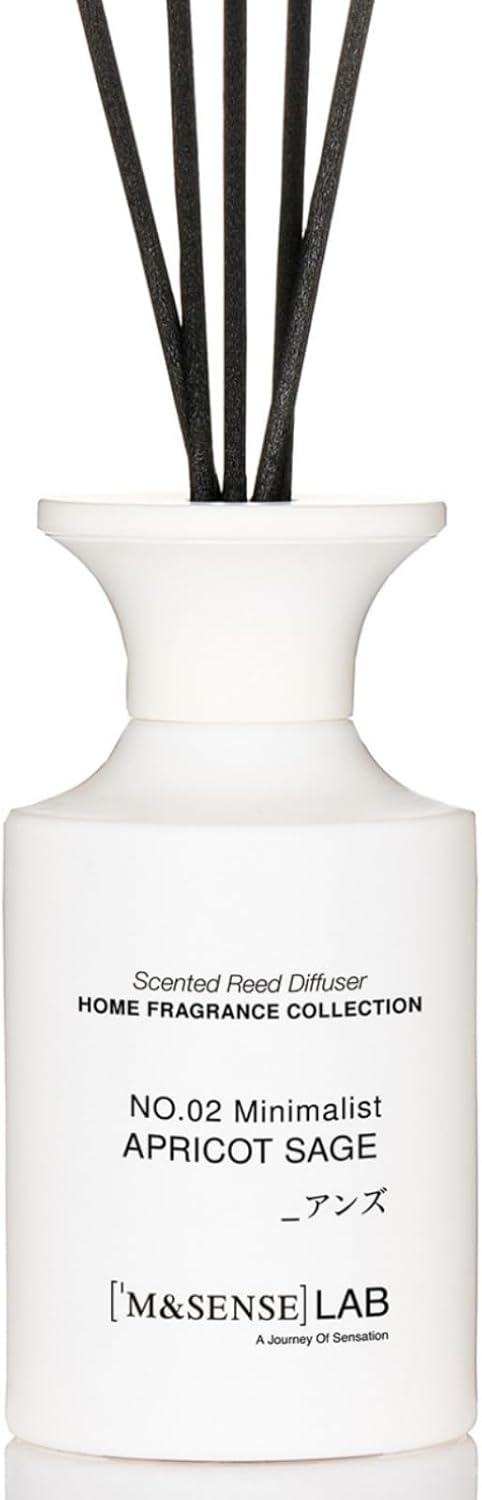 M&SENSE Minimalist Large Reed Diffuser 300ml, Apricot Sage Scented with Natural Essential Oils, Long Lasting with 7 Sticks, Non-Toxic Home Fragrance for Bedroom, Bathroom Decor