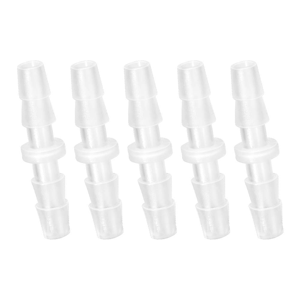Quickun Plastic Hose Barb Fitting, 1/8" x 1/8" Barbed Splicer Mender Joint Adapter Union Fitting (Pack of 5)
