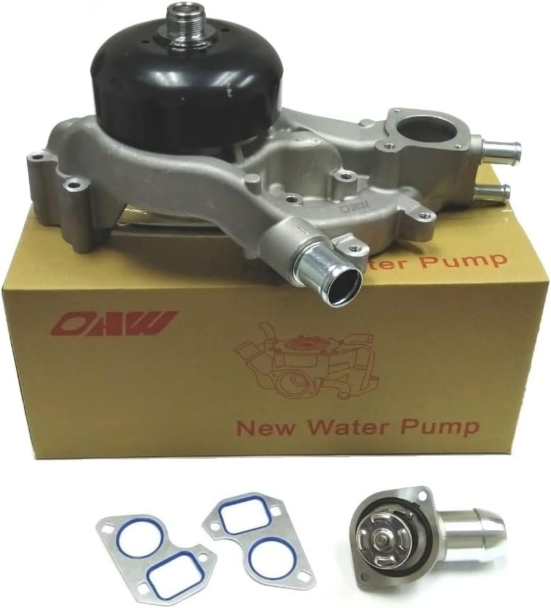 OAW G9670B Water Pump w/Thermostat for (2007-2019) GM 4.8L 5.3L 6.0L 6.2L Buick Rainier Cadillac Escalade Chevy Avalanche Silverado Express Surburban Tahoe Trailblazer GMC Canyon Envoy Sierra Yukon