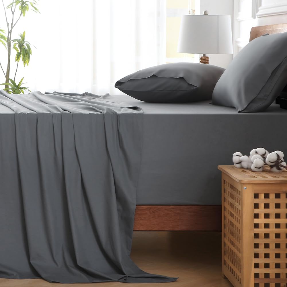 HYPREST Extra Deep Pocket Queen Sheet Sets Fits 18"-24" in Deep Mattress -100% Cotton Queen Sheet Set,Grey Hotel Luxury Soft Cooling Sheet Sets for Queen Bed Deep Pocket - Image 4