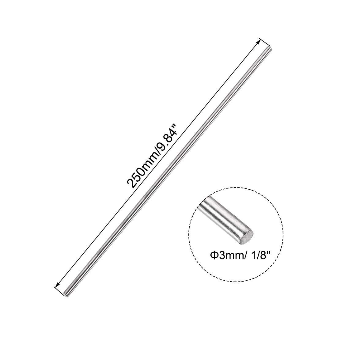 uxcell 3mm x 250mm 304 Stainless Steel Solid Round Rod for DIY Craft - 10pcs - Image 2