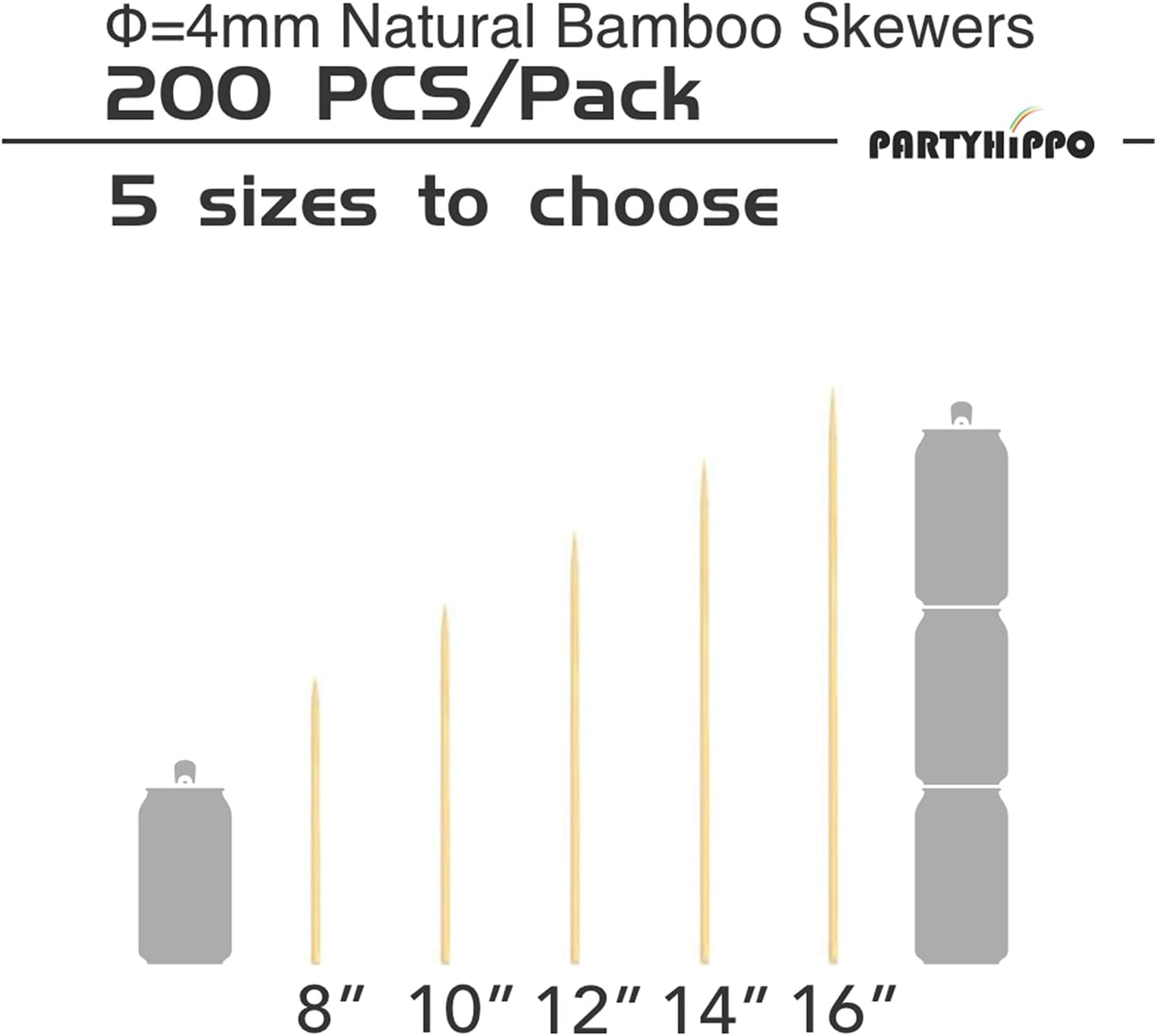 10 Inch Natural Bamboo Skewers, 4mm Thick, 200 Pack – BBQ Kabob Sticks for Grilling, Fruit, Chocolate Fountain, Crafts & Parties – More Size Choices /8"/10"/12"/14"/16" (10" / 200 ct) - Image 2