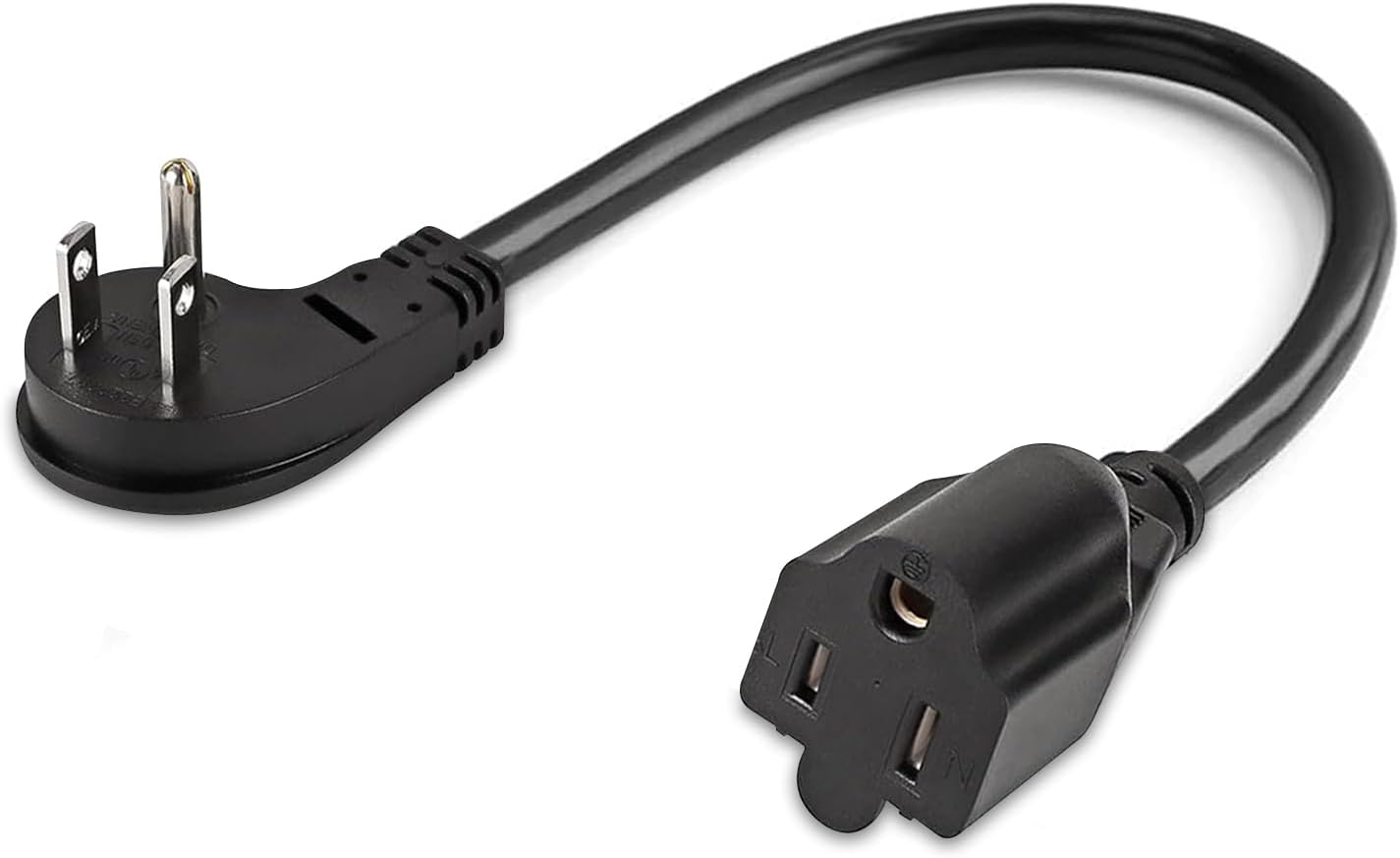 1875W Short Extension Cord,15A 16AWG Low Profile Flat Plug Heavy Duty Extension Cord Outlet Saver 3-Prong Grounded Power Cable (Black1 Feet)