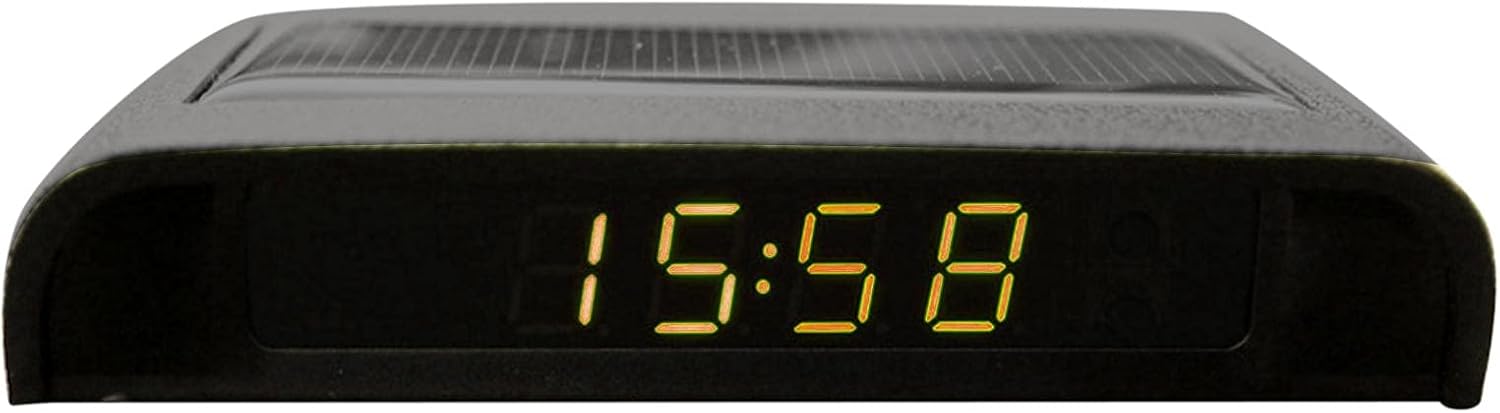 Kakalote Solar Powered LCD Car Clock, Stick-On Luminous Dashboard Clock with Adjustable Brightness, Date, Temperature Display