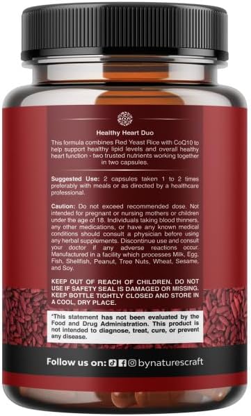 Natures Craft Red Yeast Rice with CoQ10 Supplement - Advanced Healthy Heart & Healthy Cholesterol Levels Formula for Men & Women - Red Yeast Rice Capsules with 1200 mg per Serving and CoQ10-120 Count - Image 9