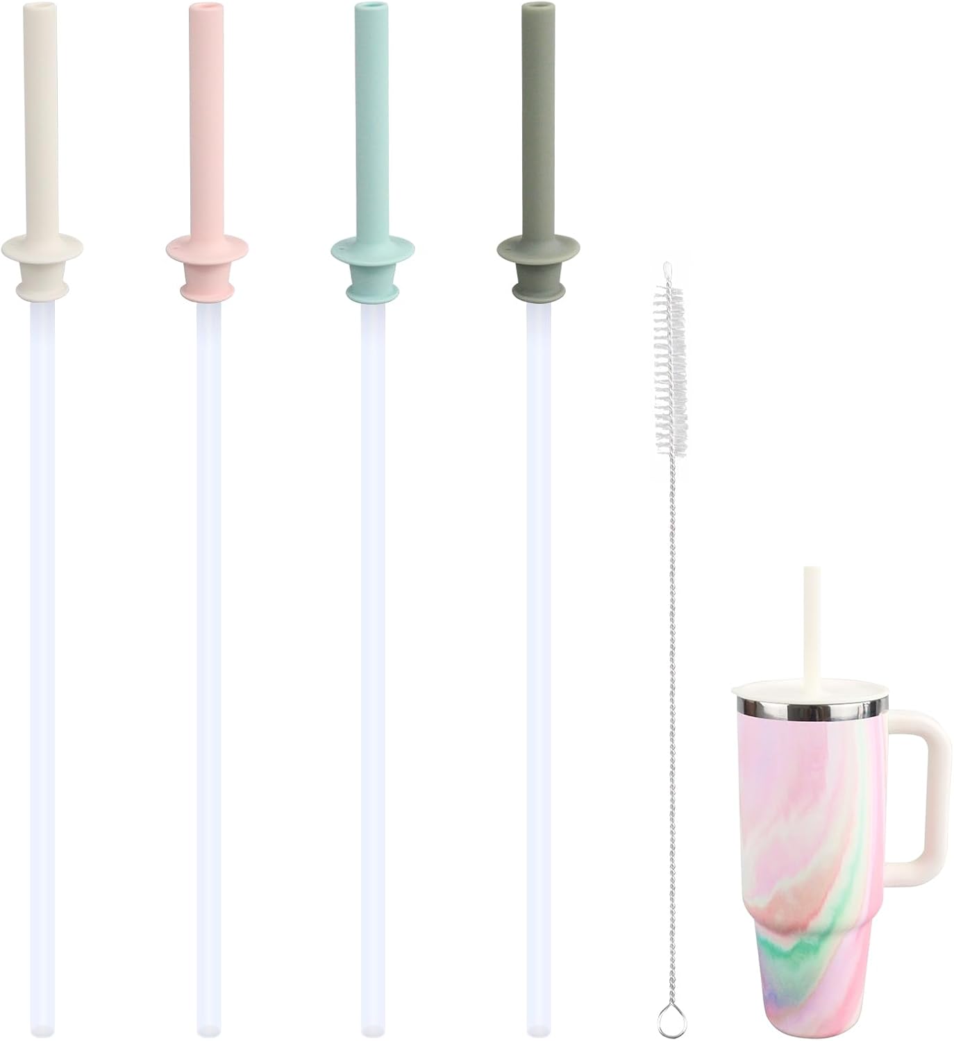 Replacement Straws and Bite Valve for Hydro Flask Around Travel Tumbler 40oz 32oz 28oz 20oz,with 1 Brush (4 colors)