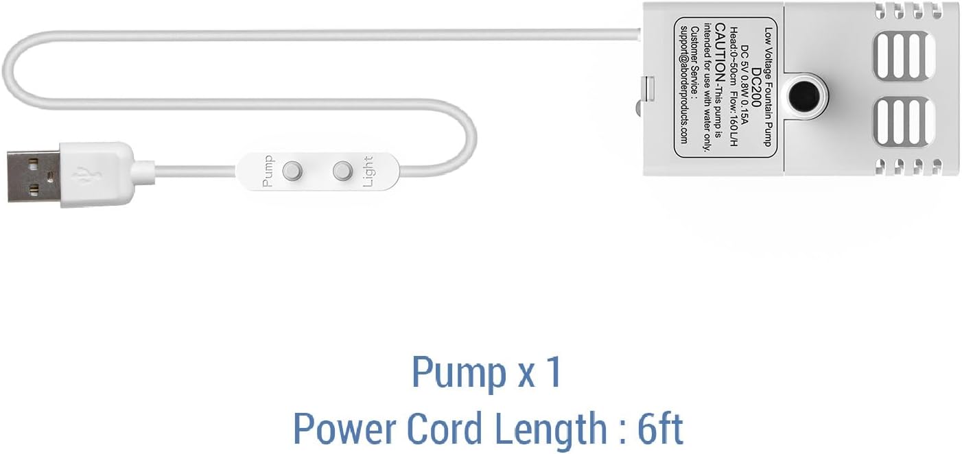 Veken Replacement Pump for 50oz, 95oz and 108oz Pet Fountain Cat Water Fountain Dog Water Dispenser Ultra Quiet Long Lifespan Water Pump, USB Cable, LED Lights - Image 6