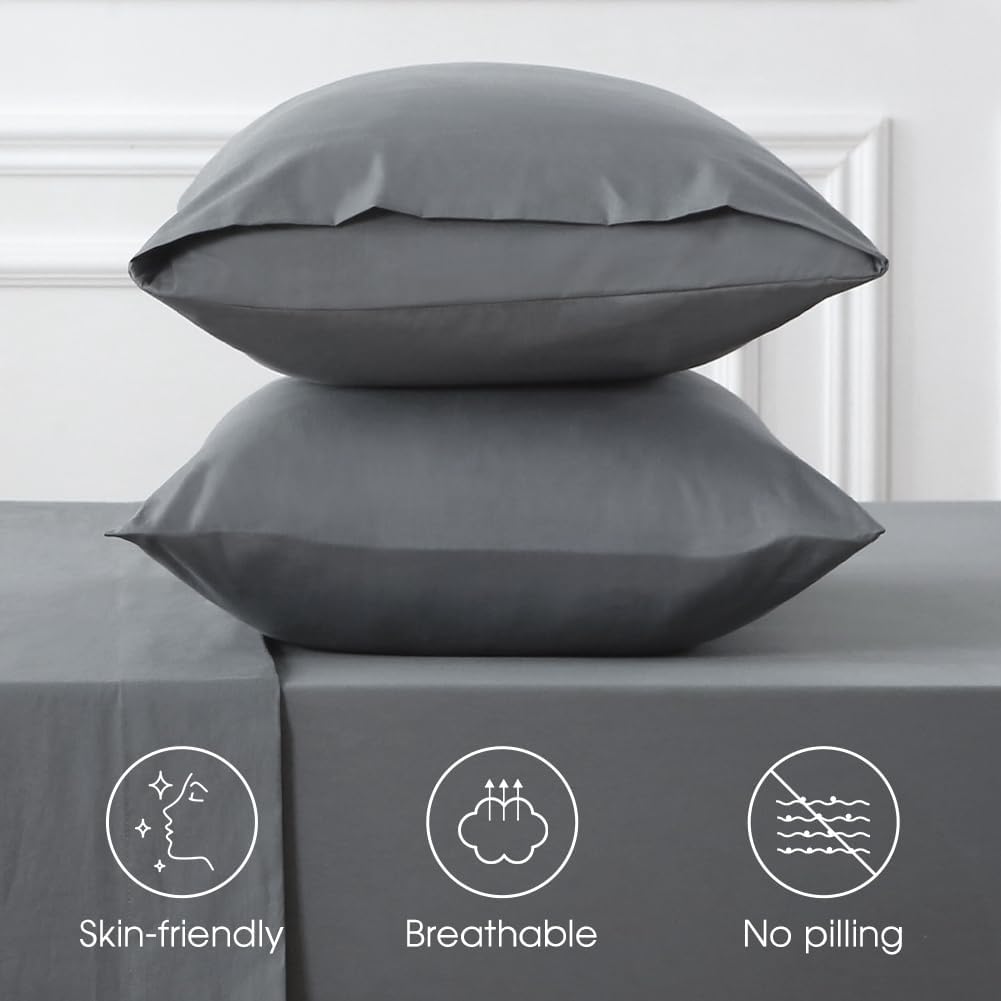 HYPREST Extra Deep Pocket Queen Sheet Sets Fits 18"-24" in Deep Mattress -100% Cotton Queen Sheet Set,Grey Hotel Luxury Soft Cooling Sheet Sets for Queen Bed Deep Pocket - Image 6