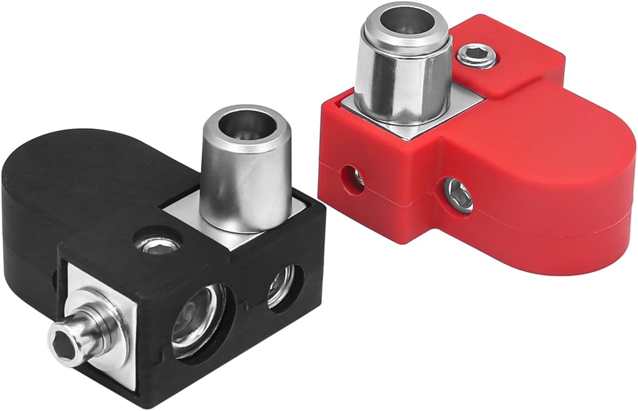 Recoil BTO Solid Brass Positive Negative Battery Terminals with Adaptor Collars, 1X0/2/4 Gauge & 1X4/8 Gauge Outputs, Top-Mounted or Side-Mounted Power Ring Provision and OEM Post Adapter