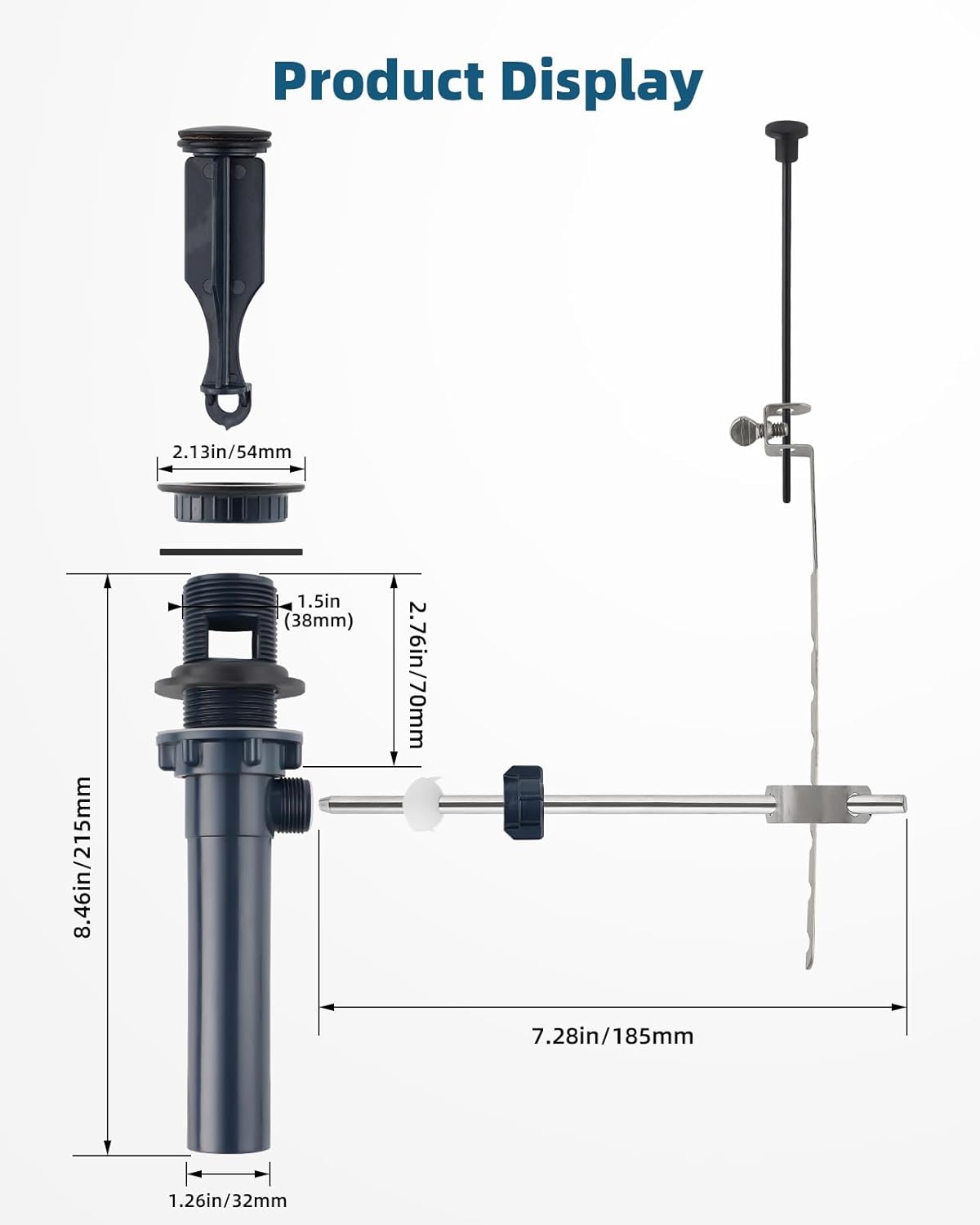 2PCS Bathroom Sink Drain with Lift Rod, Pop Up Sink Drain with Overflow, Universal Fit, Oil Rubbed Bronze Drain Stopper for Vessel Sink, Assembly for Bathroom Faucet Sink - Image 3