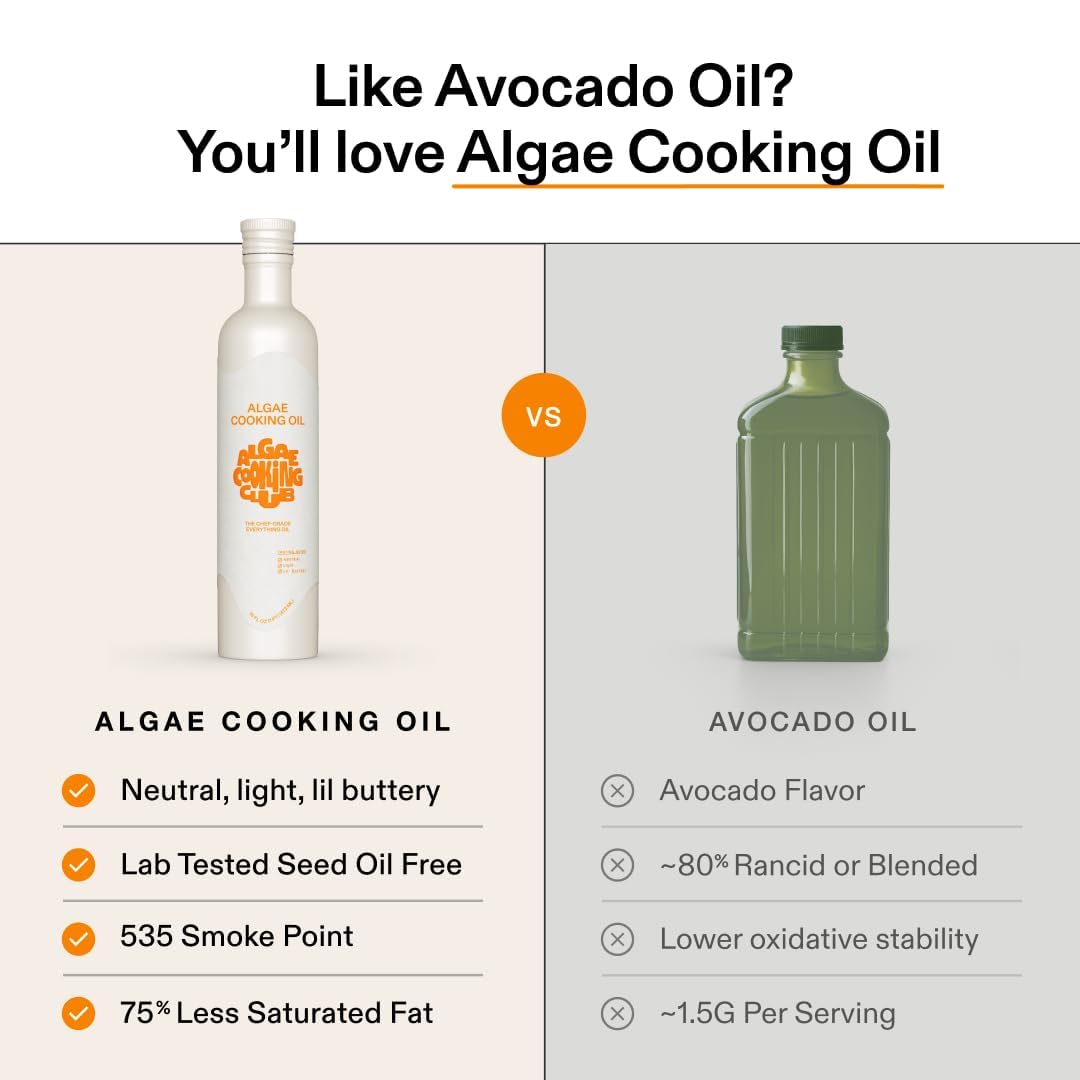 Algae Cooking Club Chef-Grade 100% Algae Cooking Oil - Avocado Oil Alternative - 535°F High Smoke Point - Omega-9 Rich, Neutral Buttery Flavor - Seed Oil-Free - For Searing, Baking, Frying (2, 16 fl oz) - Image 6