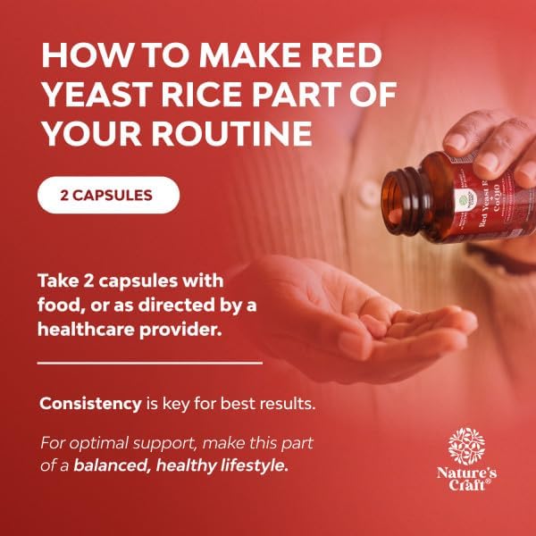 Natures Craft Red Yeast Rice with CoQ10 Supplement - Advanced Healthy Heart & Healthy Cholesterol Levels Formula for Men & Women - Red Yeast Rice Capsules with 1200 mg per Serving and CoQ10-120 Count - Image 5