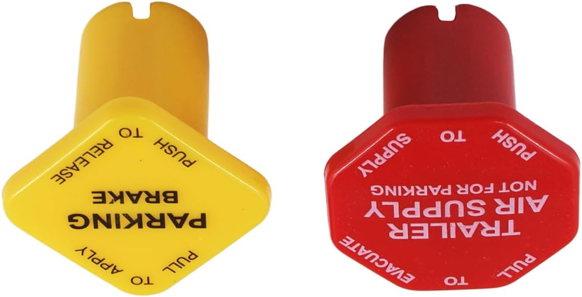 Truck Parking Brake Knob Yellow and Trailer Air Supply Knob Red 5/8" Threaded MV-3 Dash Valve Control Compatible with Bendix Peterbilt Kenworth Volvo Truck 298818 298817 - Image 4