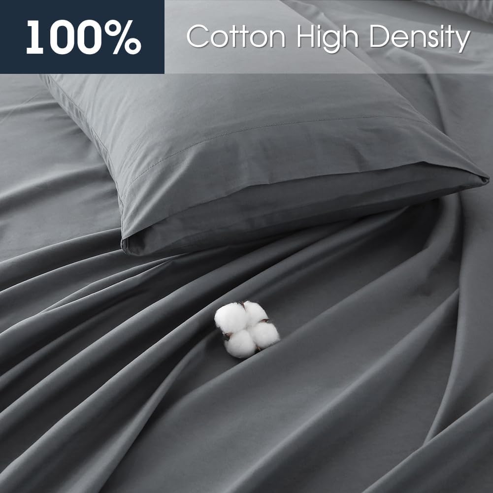 HYPREST Extra Deep Pocket Queen Sheet Sets Fits 18"-24" in Deep Mattress -100% Cotton Queen Sheet Set,Grey Hotel Luxury Soft Cooling Sheet Sets for Queen Bed Deep Pocket - Image 2