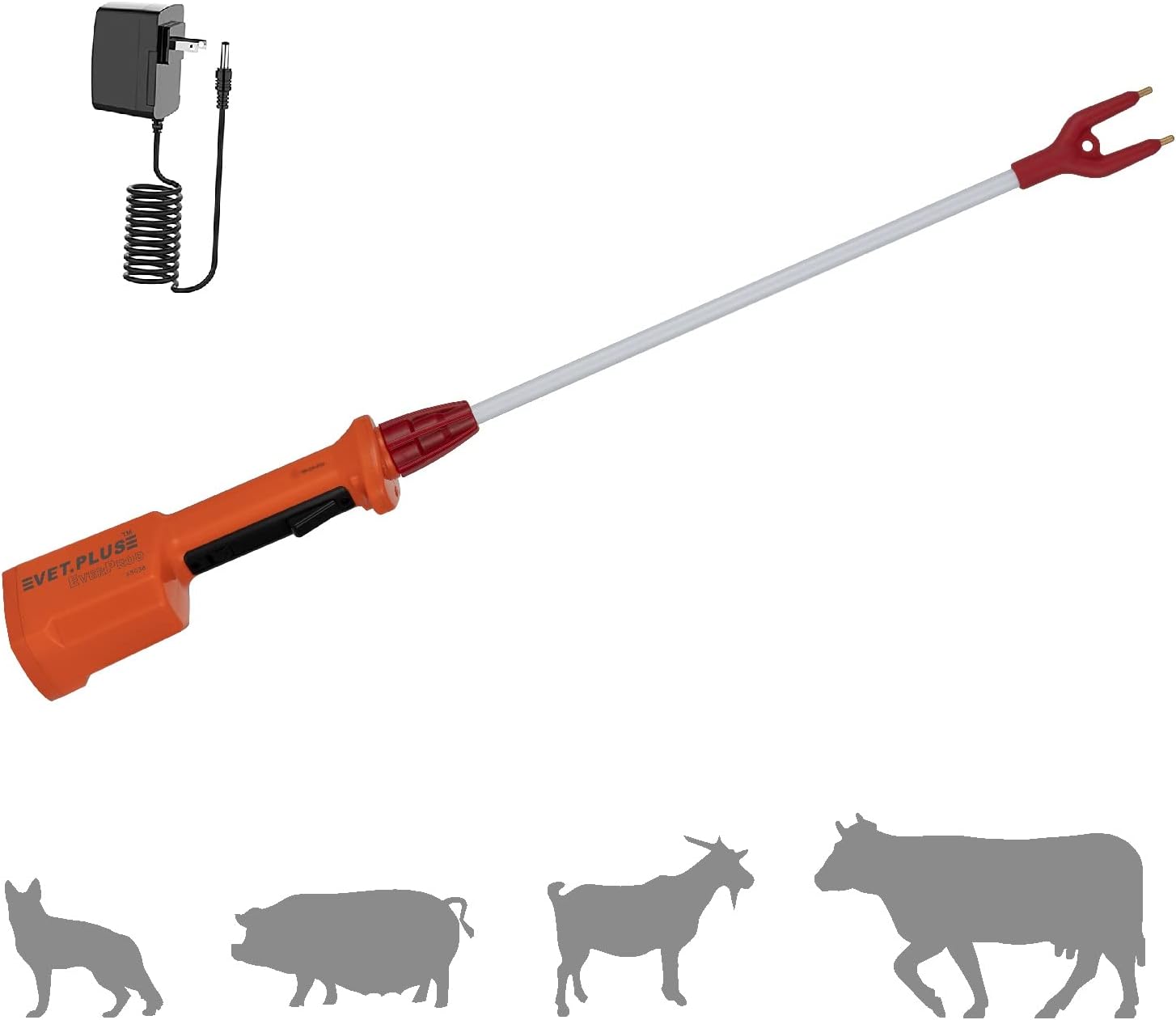 Rechargeable Waterproof Cattle Prod for Cows Hogs Sheep Large Dogs Electric Livestock Prod with 23" Length Flexible Shaft, Total Length 33.5 inch