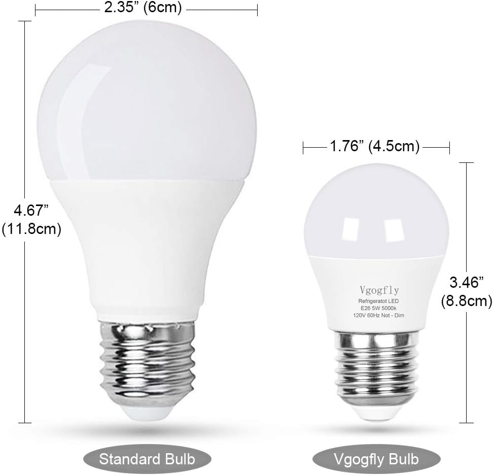 Vgogfly LED Refrigerator Light Bulb 40W Equivalent 120V A15 Fridge Waterproof Bulbs 5W Daylight White 5000K E26 Medium Base Freezer Home Lighting Lamp Non-dimmable(Daylight 3 Pack) - Image 6