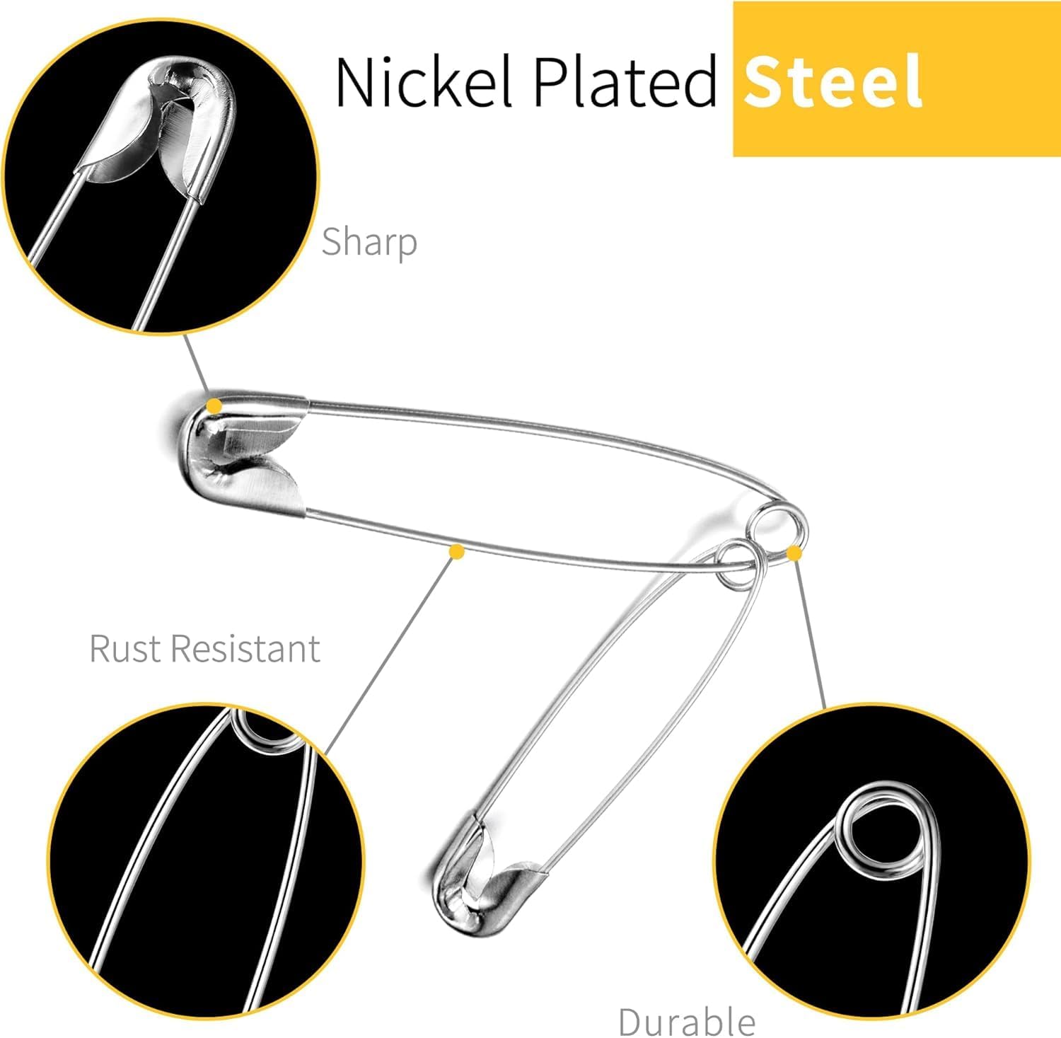 XKDOUS 2.2 Inch Large Safety Pins 200 Pcs Silver Pins Bulk Heavy Duty for Clothes, Sewing, Craft - Image 4